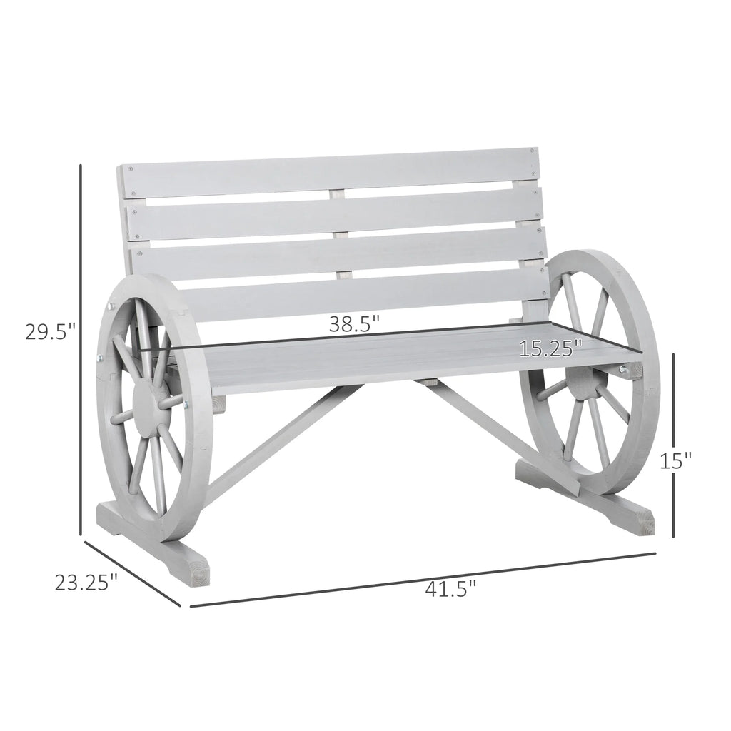 Outsunny Wooden Wagon Wheel Bench Rustic Outdoor Patio Furniture, 2-Person Seat Bench with Backrest Carbonized