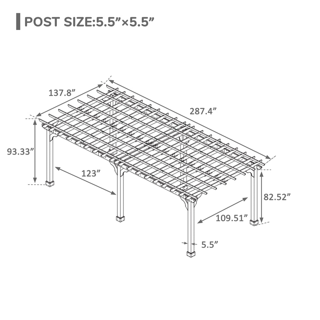 VEIKOUS 12'x10' Cedar Wood Pergola w/ Flat Roof and Ground Stakes for Outdoor Patio, Garden, Deck