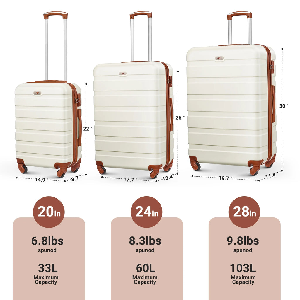 3 Piece Luggage Sets Hard Shell Suitcase Set with Spinner Wheels for Travel Trips Business 20" 24" 28", Rose Gold
