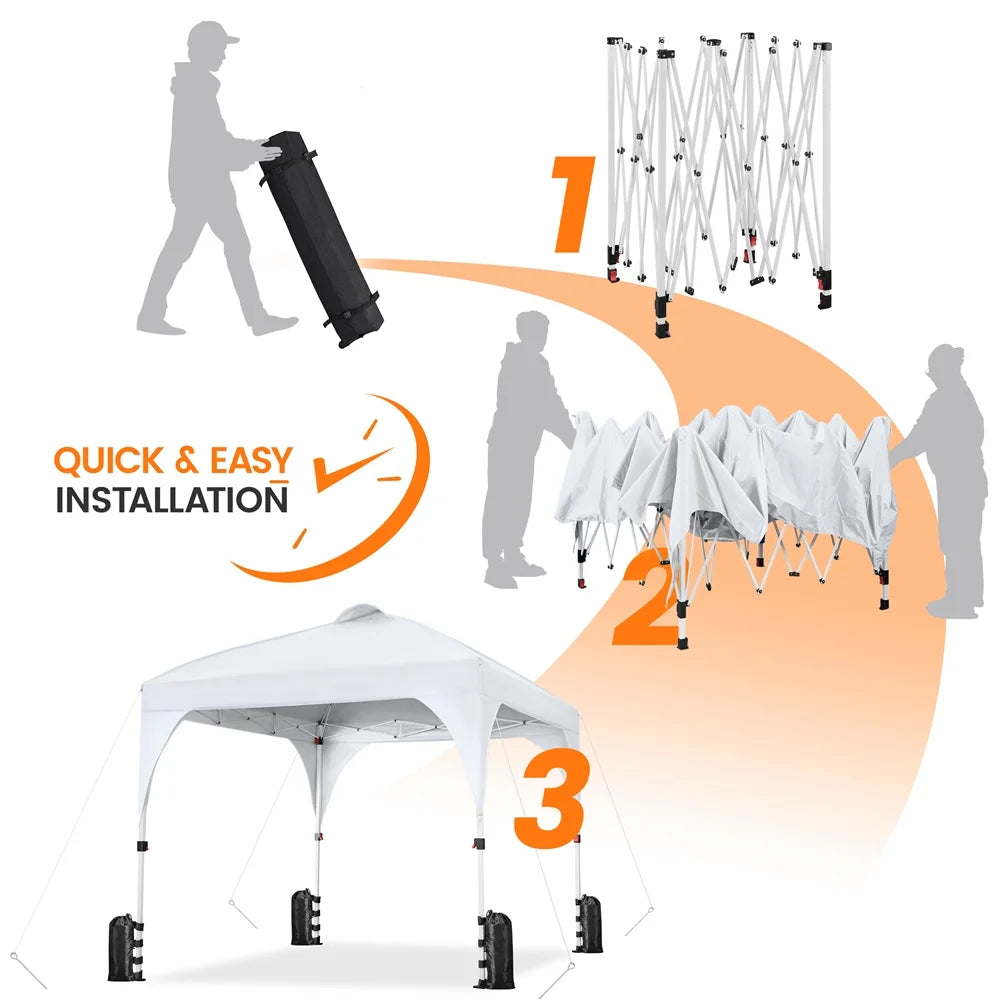 Topeakmart 8x8ft Pop Up Canopy Tent with Adjustable Height and Roller Bag, White