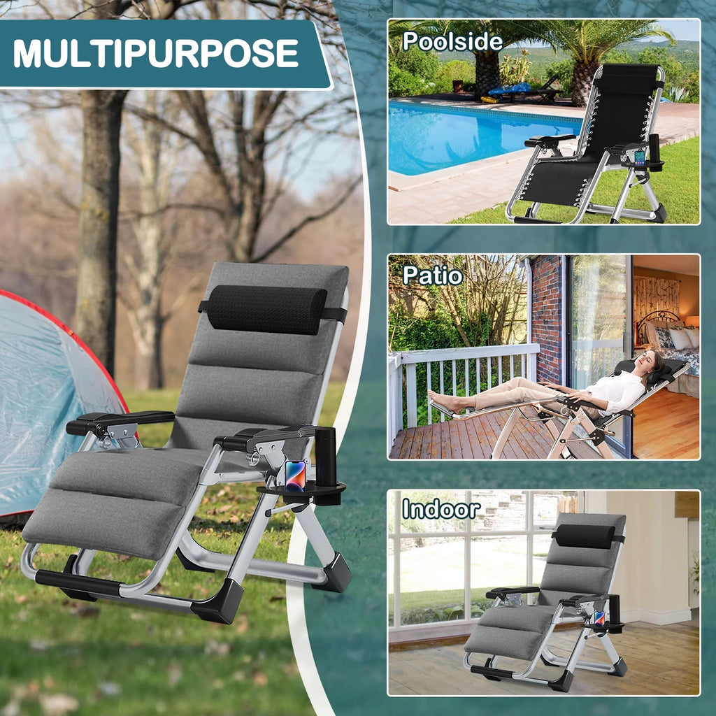 NAIZEA Zero Gravity Chair with Removable Cushion and Cup Holder Black
