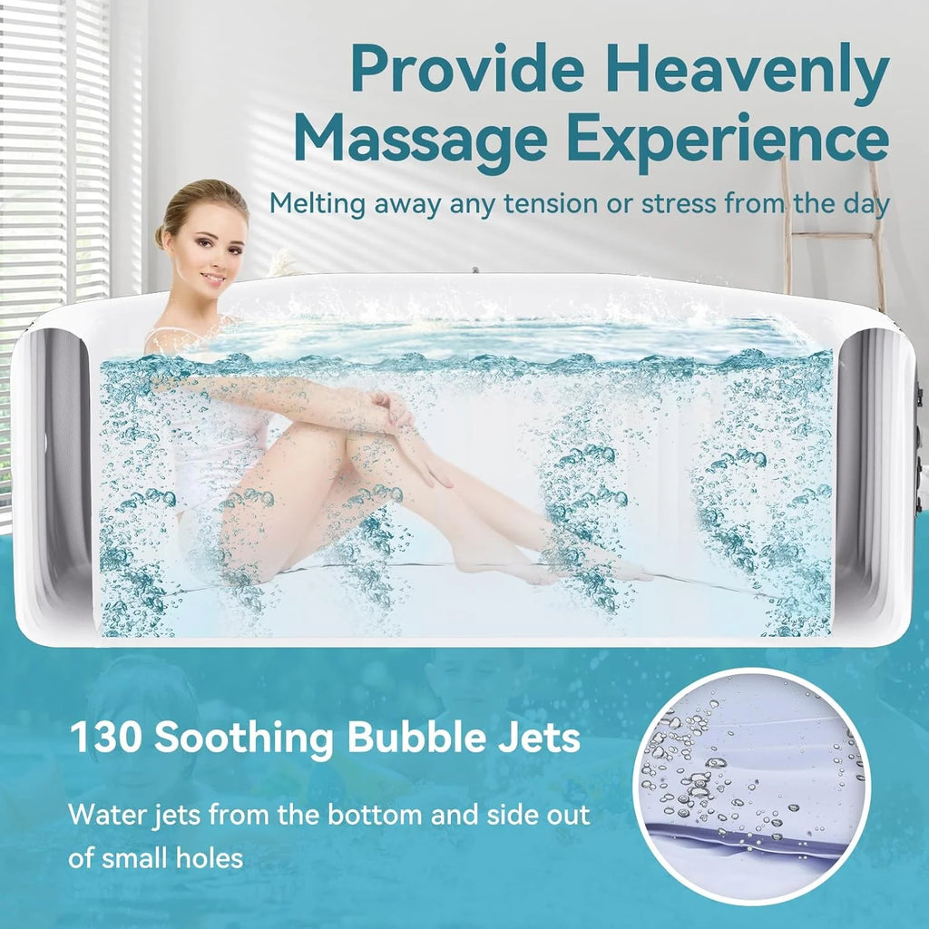 4-6 Person Inflatable Hot Tub, Large Polygon Portable Blow up Hot Tub, Leak-Proof PVC Outdoor Spa with 130 Air Jets, Insulated Cover and Heater Pump, 77 X 77 X 25
