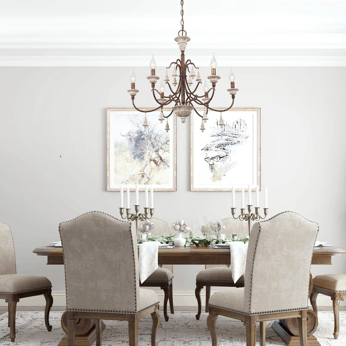 LNC Royal 6-Light Distressed Bronze French Country/Cottage Led Chandelier