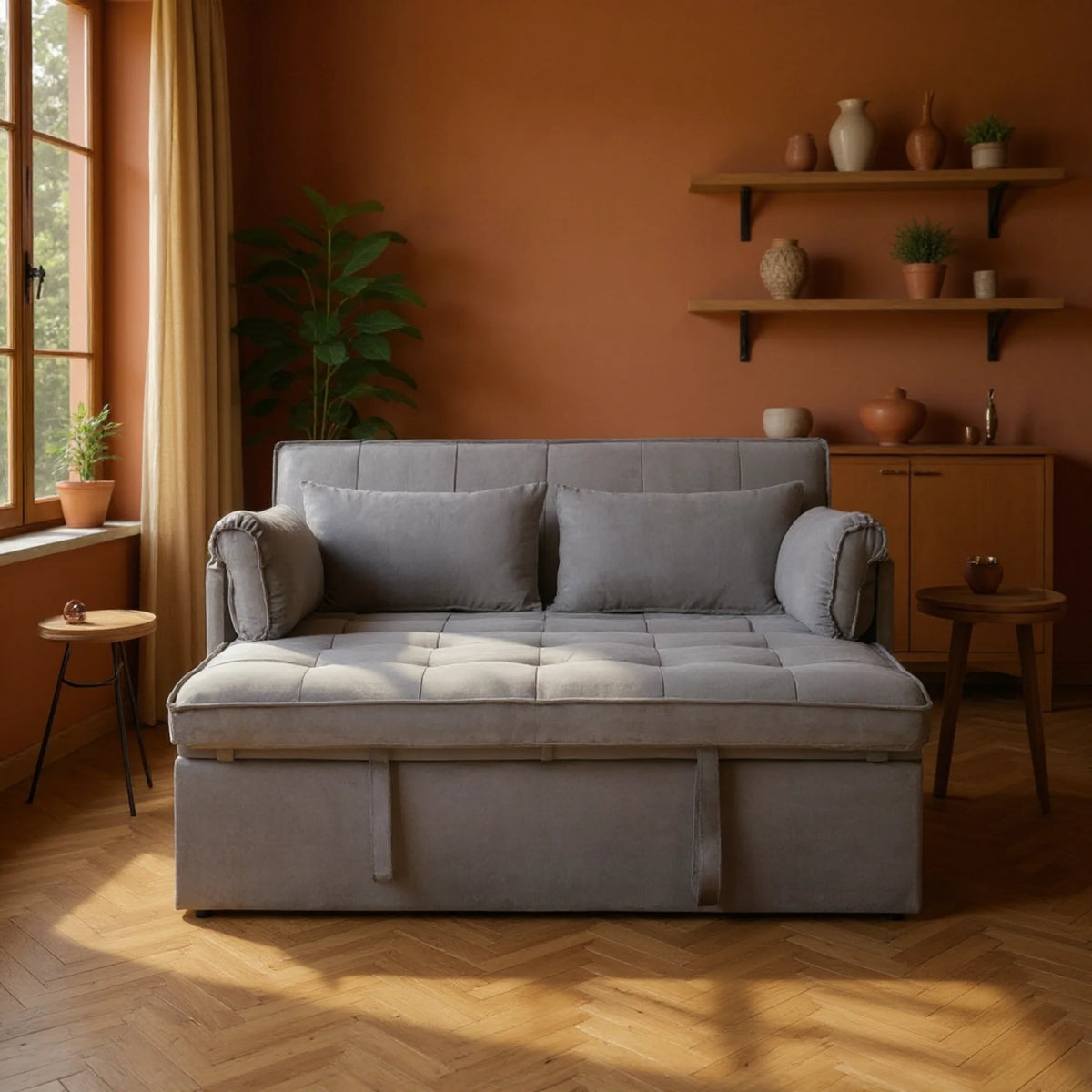 Gewnee 46" Velvet Sleeper Sofa Reclining Convertible Futon Couch Bed for Living Room, Guest & Small Spaces(Black)