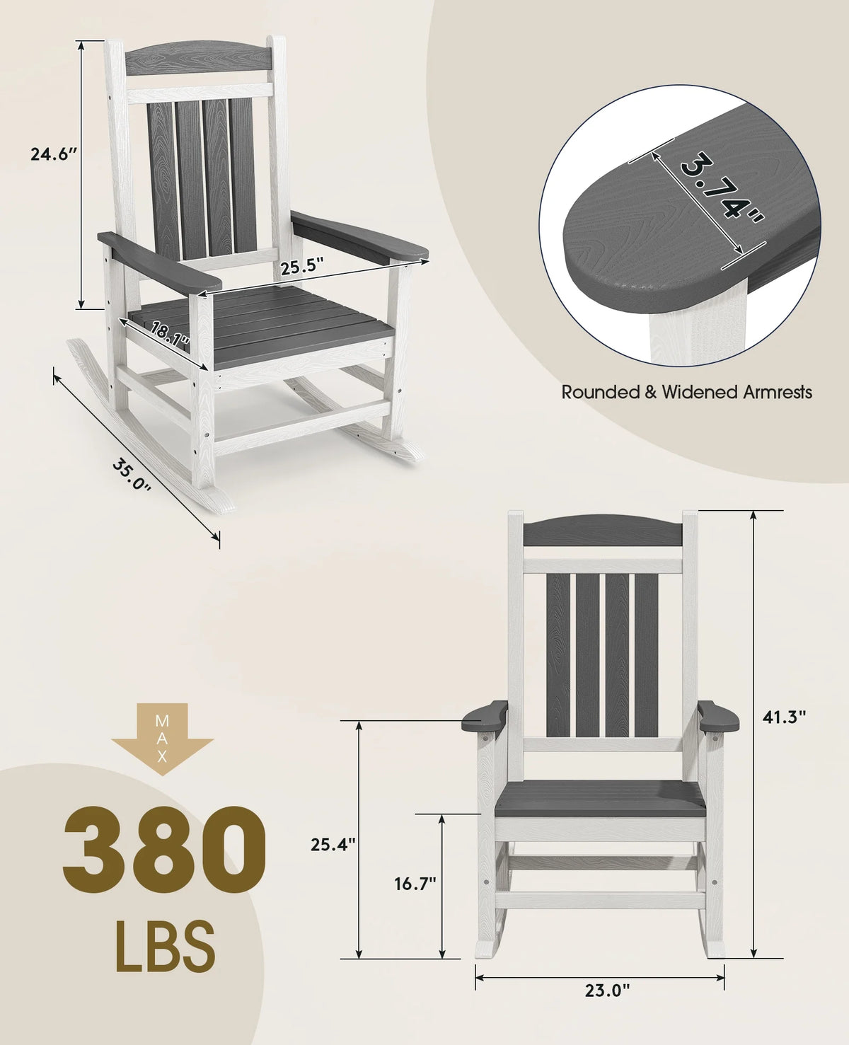 KINGYES Outdoor Rocking Chair Set of 2, HDPE Patio Rocking Chair, Heavy Duty Front Porch Rocker, Navy