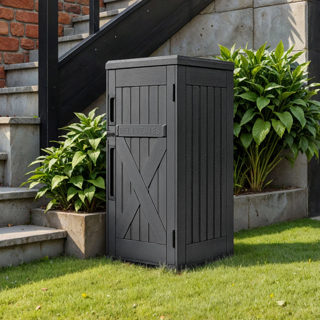 Uforic 60-Gallon Large Outdoor Package Delivery Storage Box, Double-Wall Resin Waterproof Deck Box for Porch or Curbside, Lockable, Brown