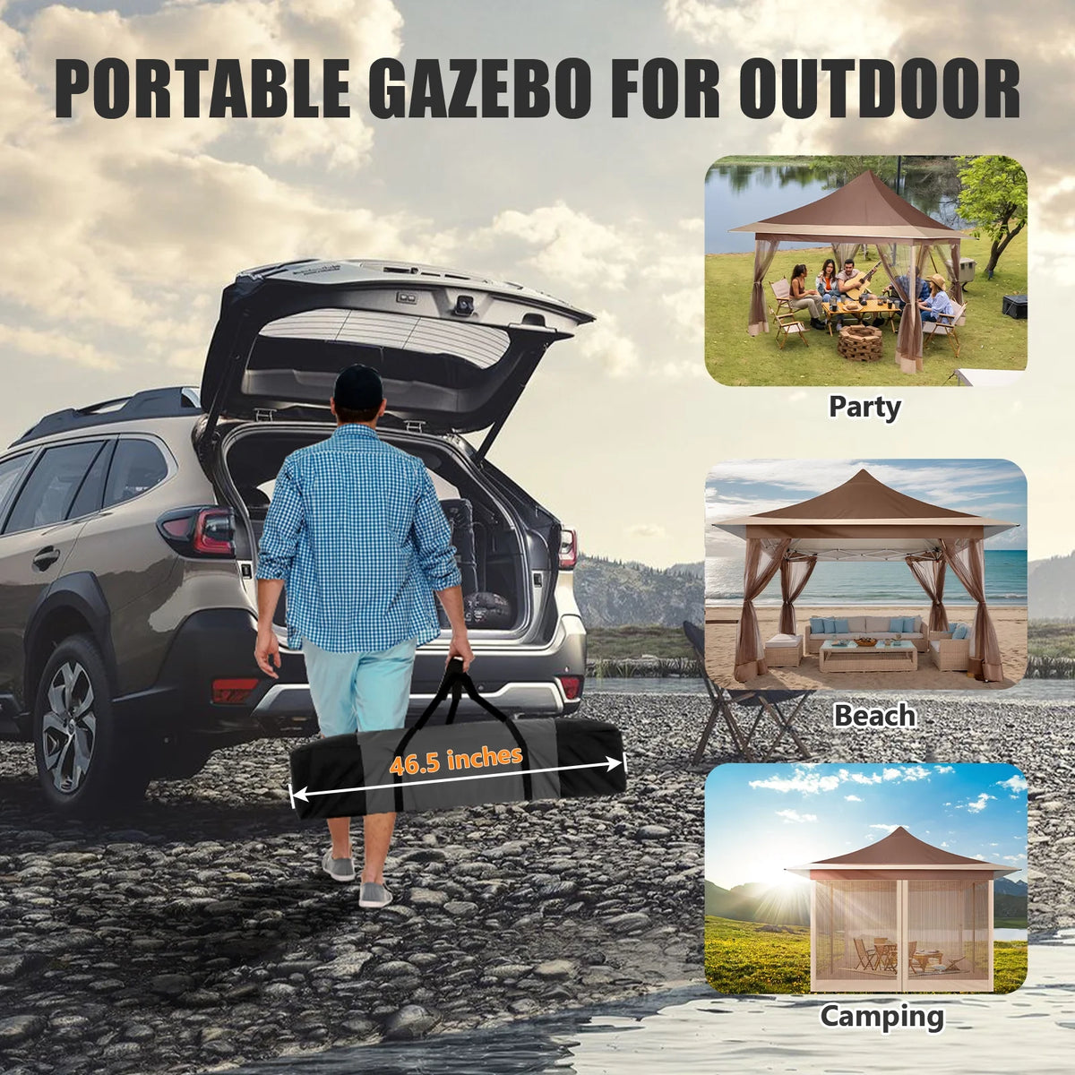HOTEEL 11x11 Outdoor Waterproof Gazebo, Pop up Canopy Gazebo with Mosquito Netting & UV Protection for Parties, Camping, Weddings, and Backyard Events, Gray