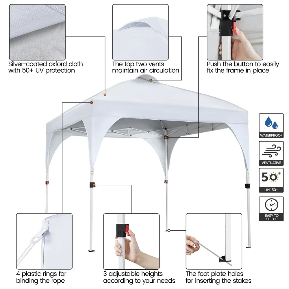 Topeakmart 8x8ft Pop Up Canopy Tent with Adjustable Height and Roller Bag, White