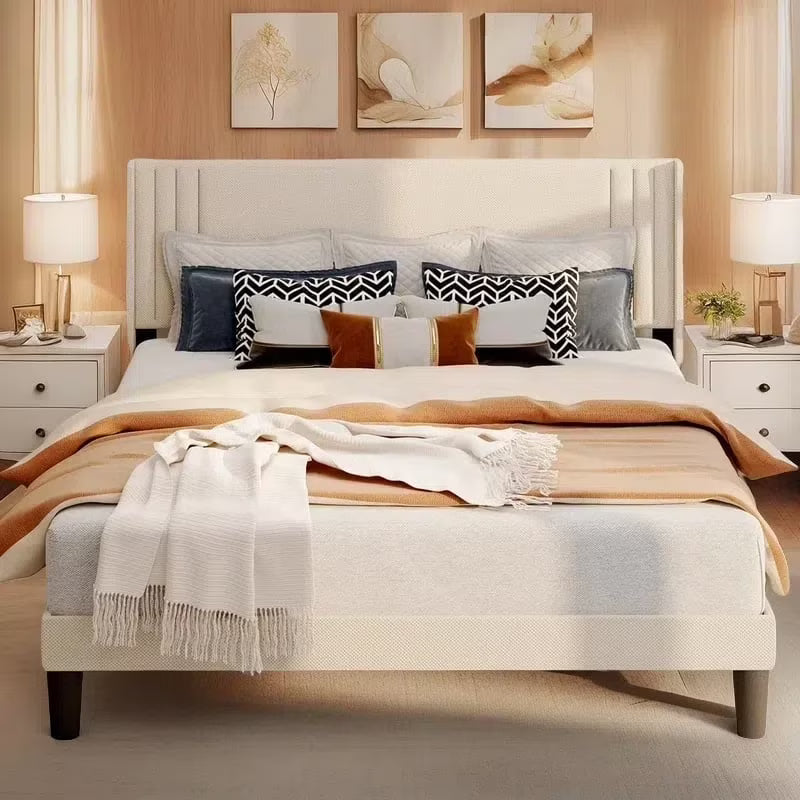 Full Size Bed Frame, Bed Frame with Wingback Headboard Hold 850 lbs, Dark Gray