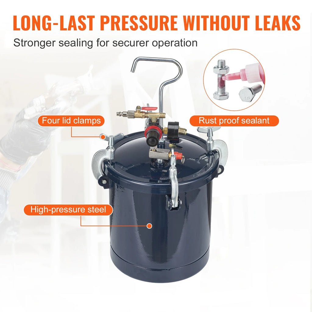 SKYSHALO Spray Paint Pressure Pot Tank, 10L/2.5gal Air Paint Pressure Pot, 1.5mm+4mm Two Nozzles Two Spray Paint Guns for Industry Home Decor Architecture Construction Automotive Painting, 60PSI Max