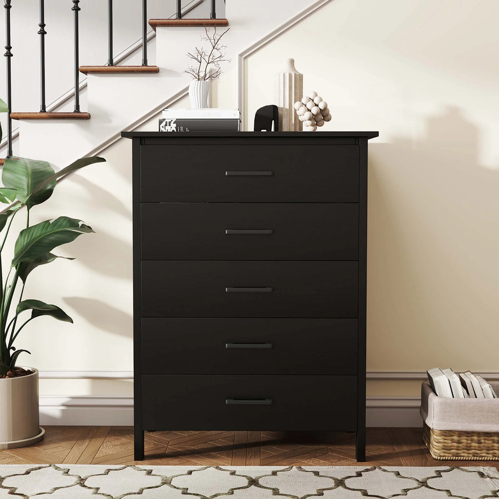 Costway Modern 5 Drawer Chest Storage Dresser Cabinet with Metal Handles Gray Oak