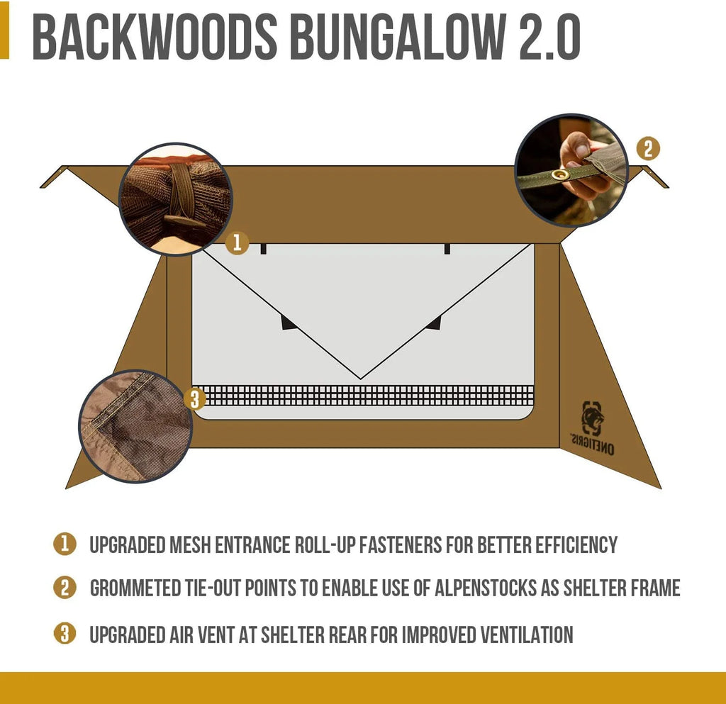 Backwoods Bungalow Bushcraft Shelter 2.0, Ultralight Backpacking Tent with with Porch for Camping Hiking Backpacking Motorcycle Kayak Bushcrafters