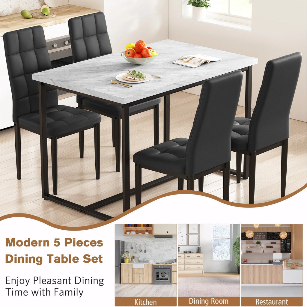 SEGMART Dining Table with 4 High-Back Upholstered Chairs, Modern Dinette Set, Dining Table & Chairs Set for 4 Persons, Small Home Kitchen Dining Table Set, Ideal for Apartment Breakfast Nook