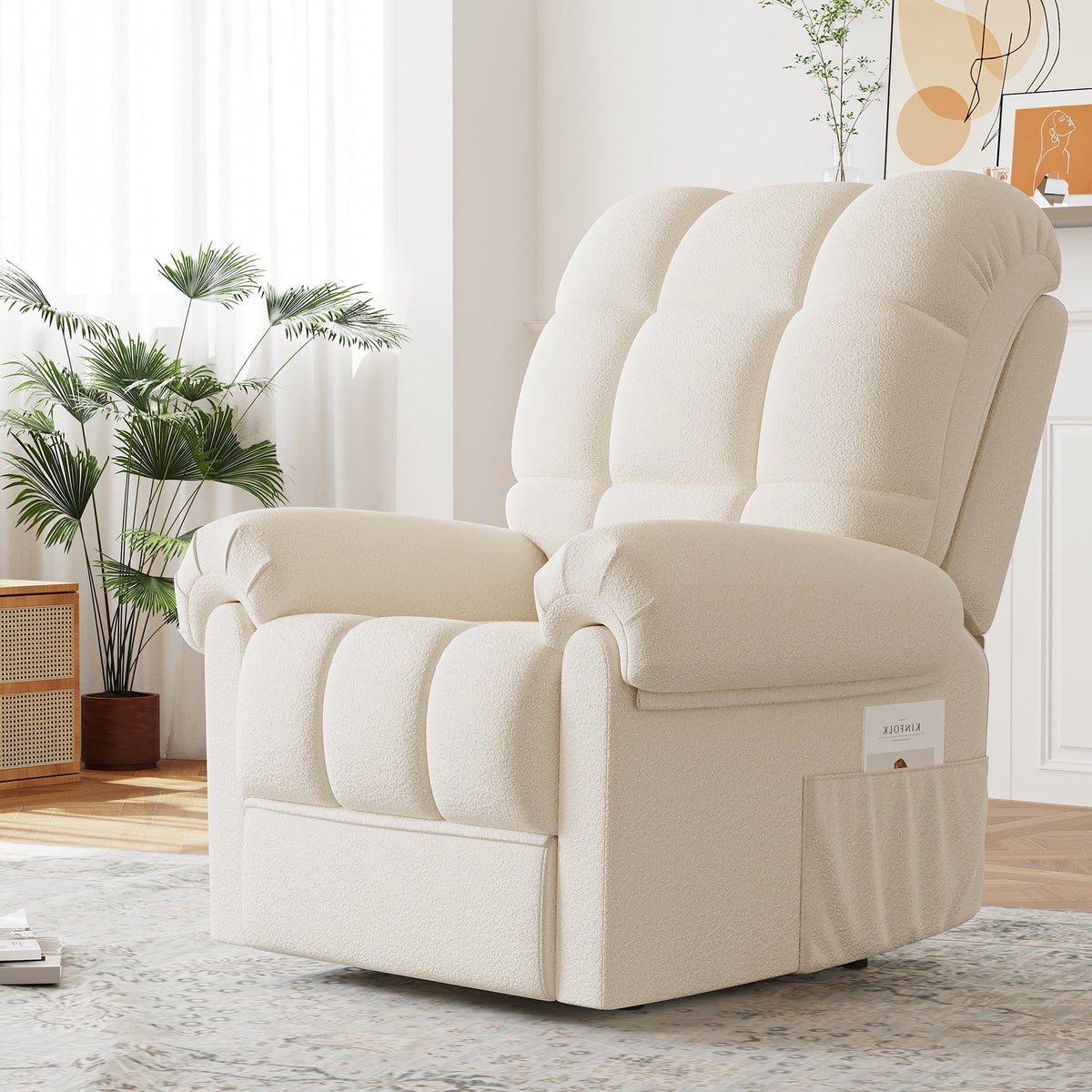 Power Recliner Chair,Electric Recline Sofa Chair for Adults with USB Port,Comfy Teddy Fleece Adjustable Cloud Sofa,Tool-Free Setup,Beige White