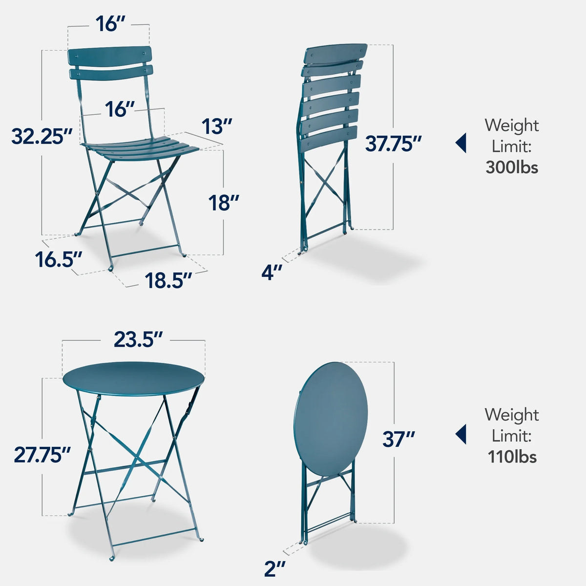 Best Choice Products 3-Piece Small Bistro Set, Folding Patio Furniture Set of 2 Chairs and Table - Black