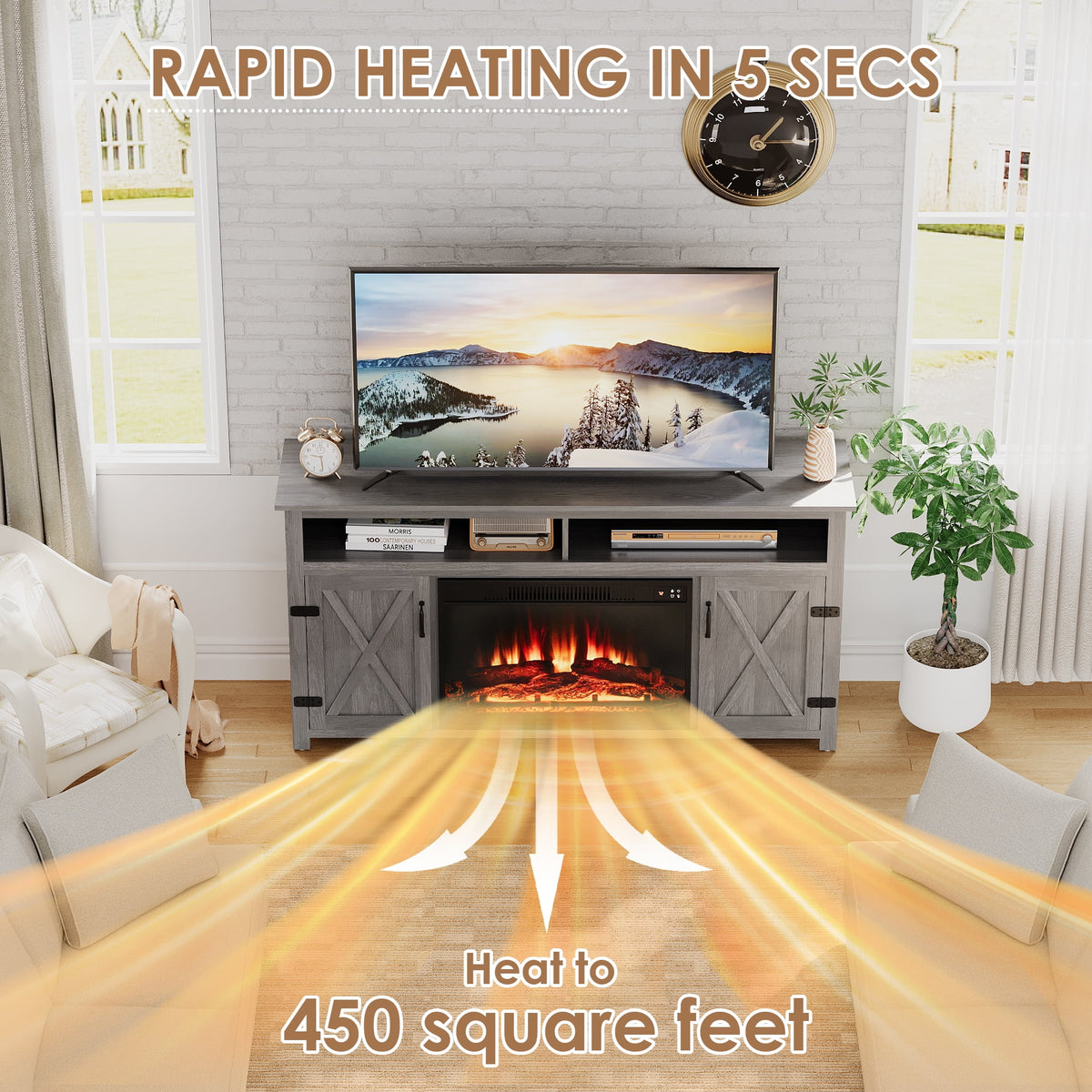 Homall Rustic 65" Television Stand with Electric Fireplace & 2 Shelves, Wood Oaken, 15.1'' W