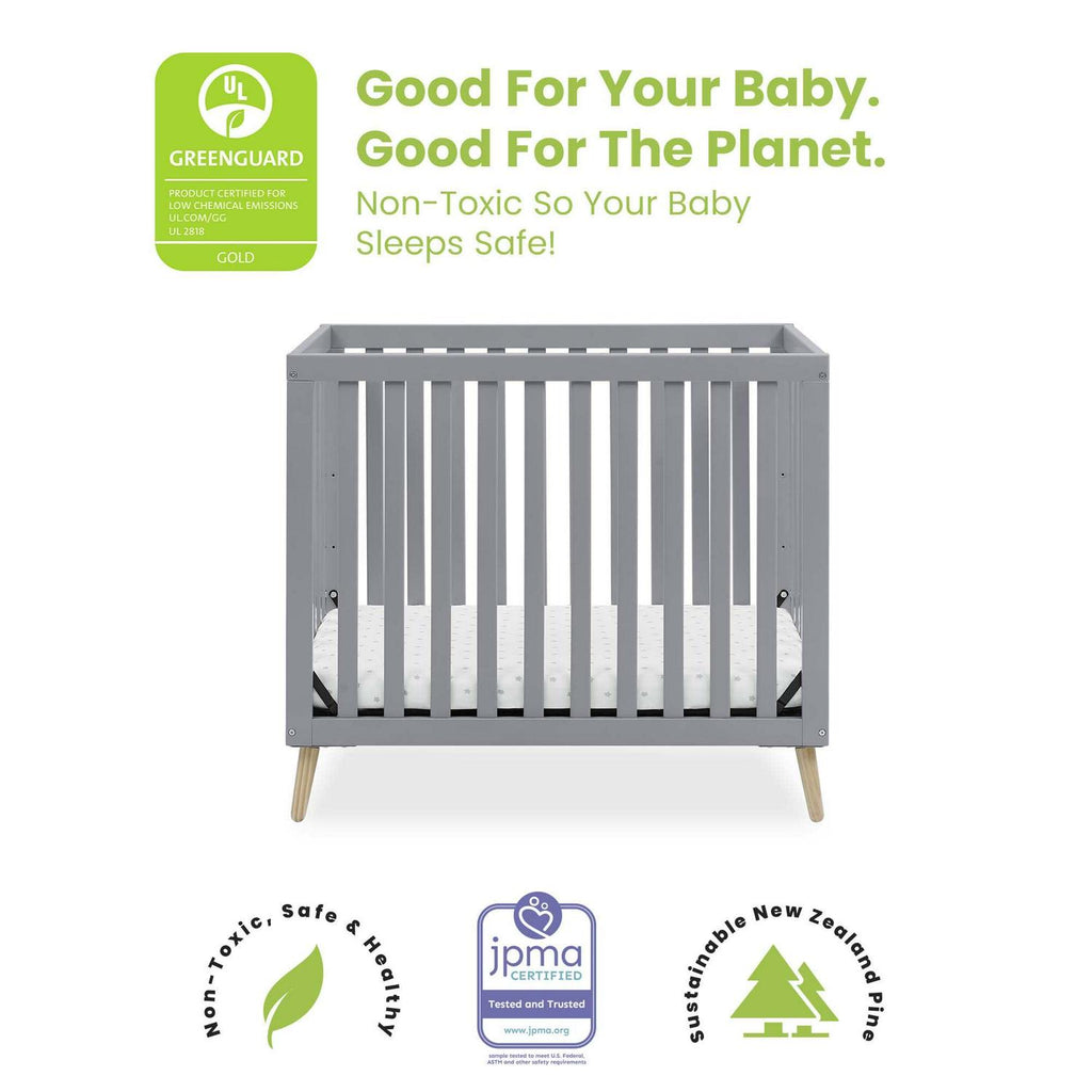Delta Children Essex Convertible Mini Baby Crib with 2.75-Inch Mattress. Grey w/Natural