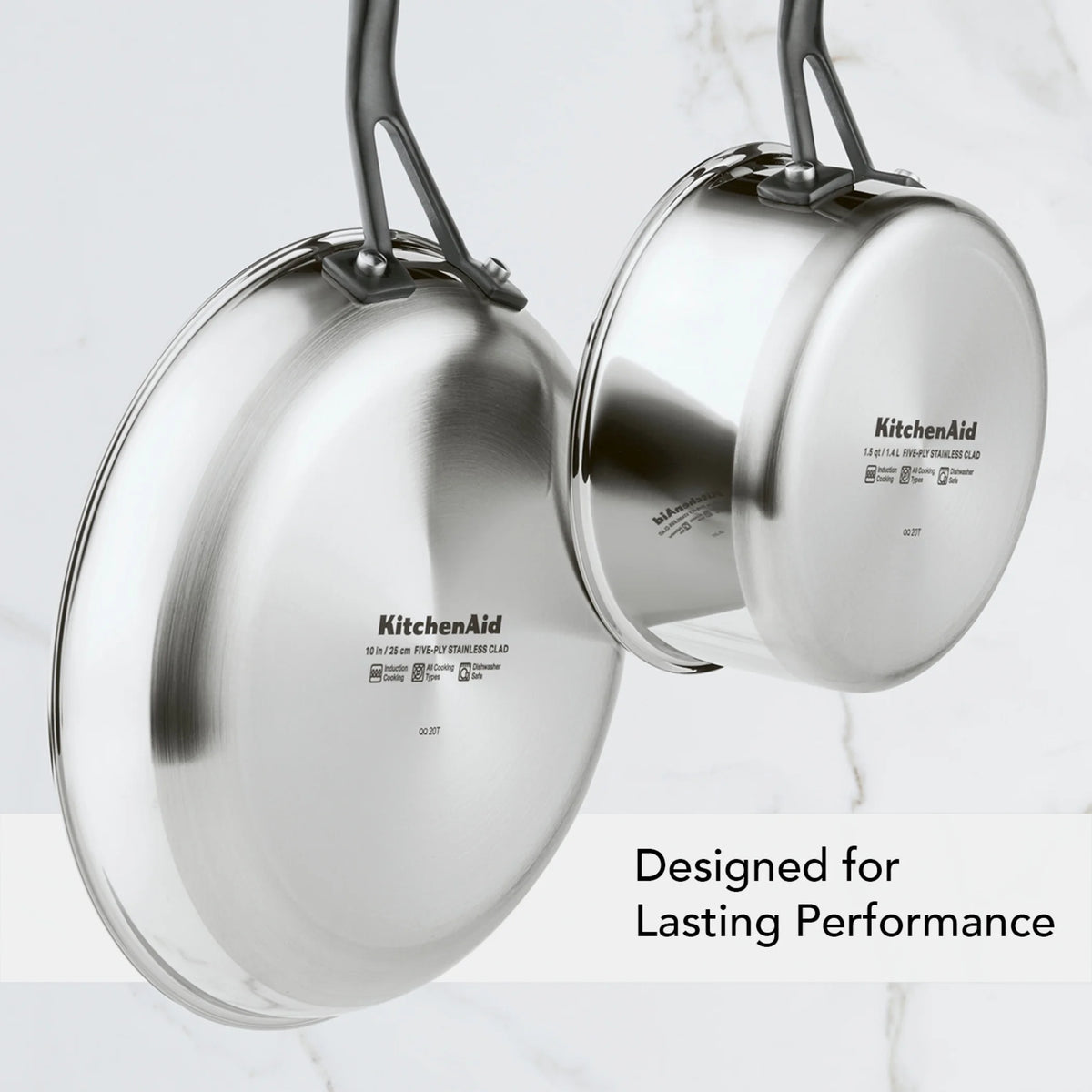 KitchenAid 5-Ply Clad 10 Pcs Stainless Steel Cookware Induction Pots and Pans Set, Dishwasher Safe, Metal Utensil, Broiler and Oven Safe to 500F, Polished Stainless Steel