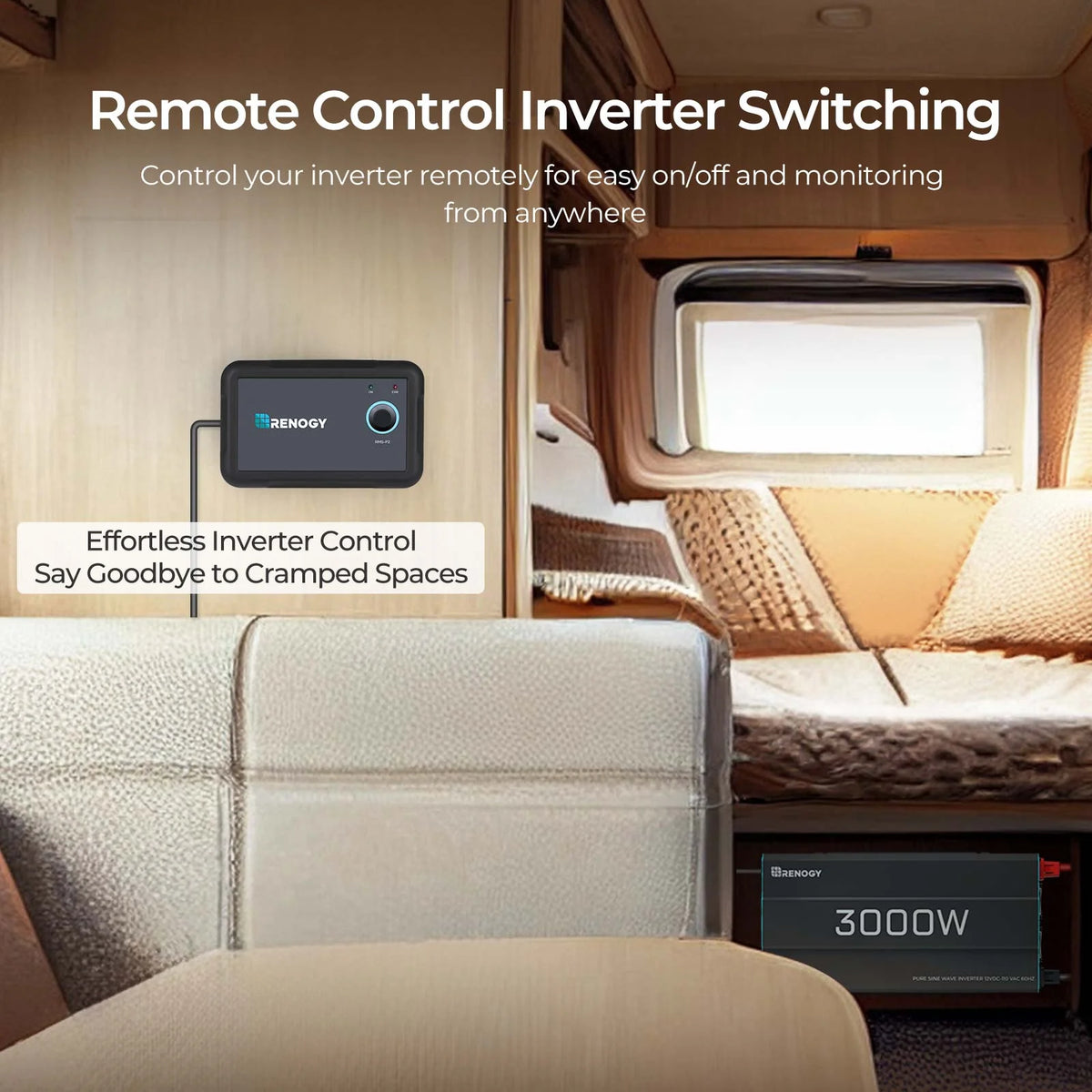 Renogy 2000W Pure Sine Wave Inverter, Power Inverter DC 12V to AC 120V, Built-in 5V/2.1A USB / Hardwire Port, Remote Controller