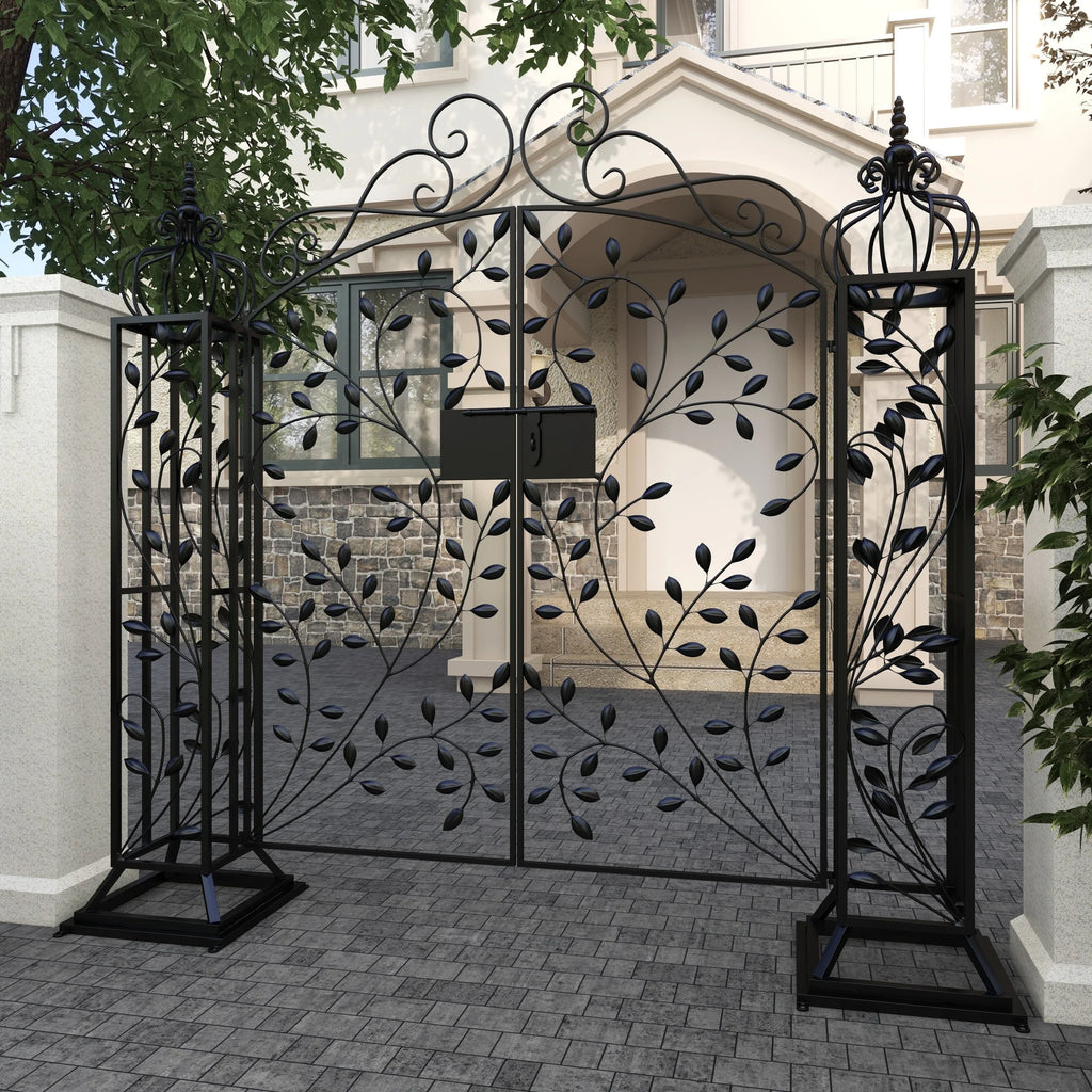 DecMode Traditional Metal Arch with Botanical Design Garden Arbors with Latch Lock Closure, 78"W x 94"H