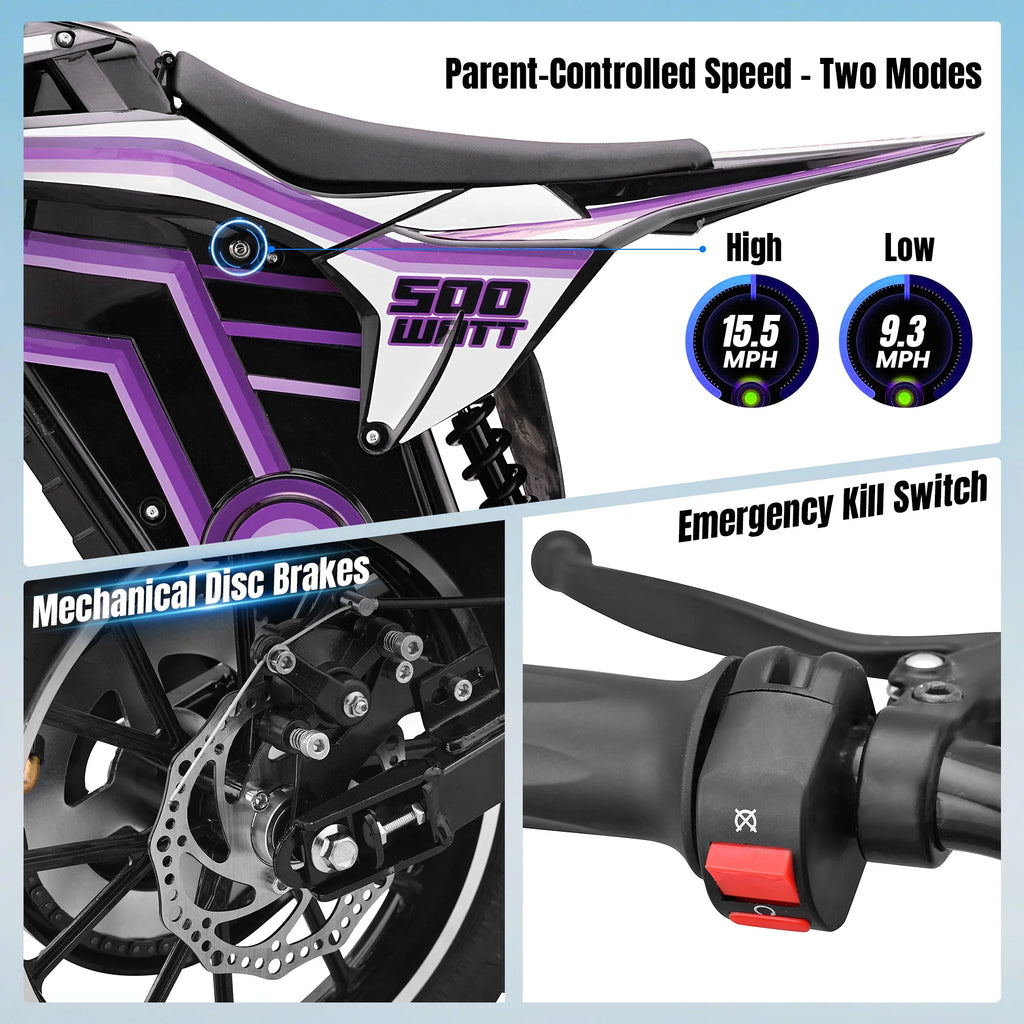 Electric Dirt Bike for Teens Adults, 500W Electric-Motorcycle Mountain Off-Road EBike