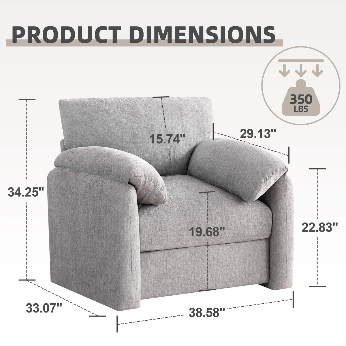 Chenille Oversized Armchair, 38.6" Wide Accent Chairs for Living Room & Bedroom Modern Lounge Chair, Upholstered Mid-Century Reading Chair, Comfy Living Room Chair, Single Sofa Chair, Beige