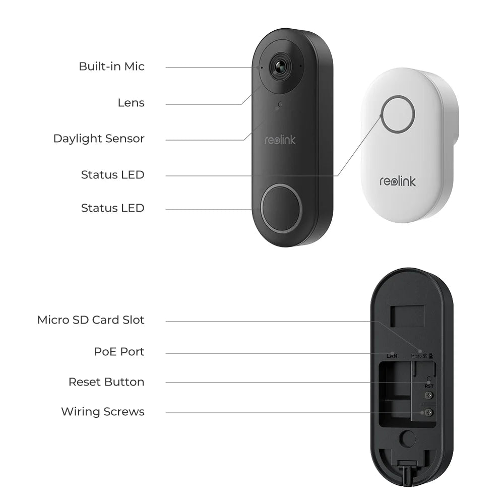 Reolink 2pcs Doorbell Camera 5G/2.4GHz WiFi Chime, 5MP Night Vision, 180 Motion Human Detection, 2 Way Talk, Local Storage Google Assistant