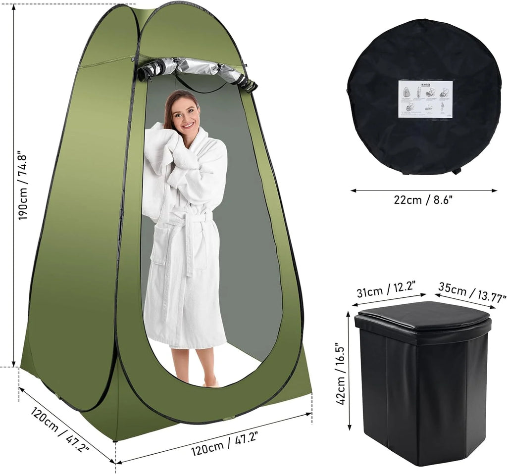Portable Camping Toilet Kit for Adults, X Large Pop-Up Privacy Tent with Folding Toilet and Outdoor Shower Facilities
