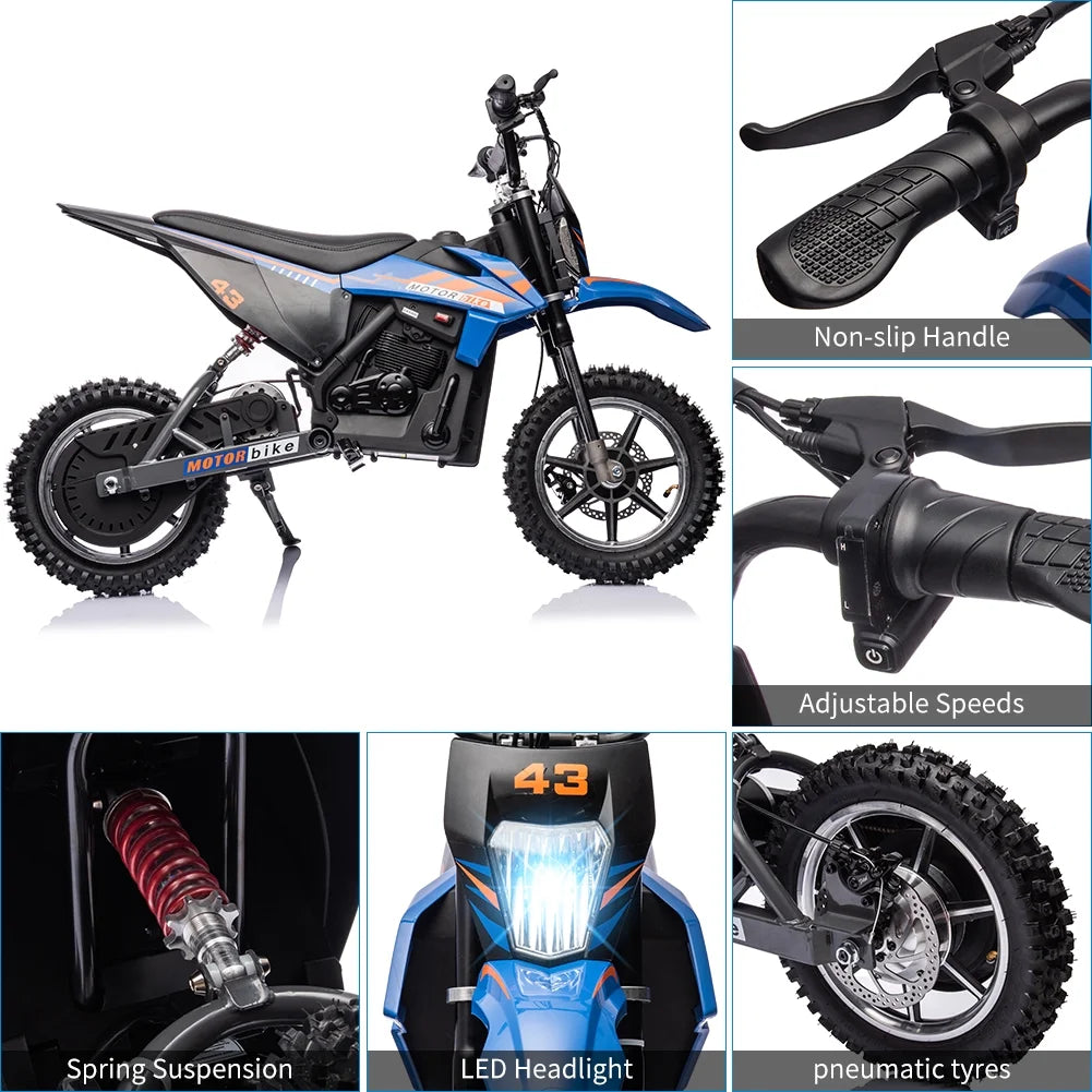 COZONY 36V Kids Electric Dirt Bike,15.5MPH Kids Electric Motorcycle W/ 350W Brushless Motor LED lights, Air-Filled Tires, Leather Seat,Disc Brake,Max Load 175 Lbs,for Kids Ages 14+ Teenagers, Black