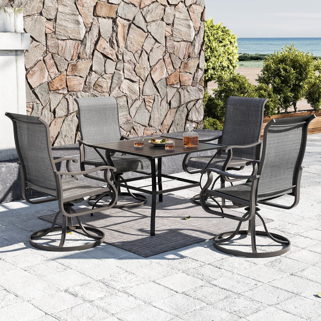 ELPOSUN Patio Swivel Chairs Set of 2, Outdoor Dining Chairs High Back All Weather Breathable Textilene Outdoor Swivel Chairs with Metal Rocking Frame for Lawn Garden Backyard Deck, Khaki