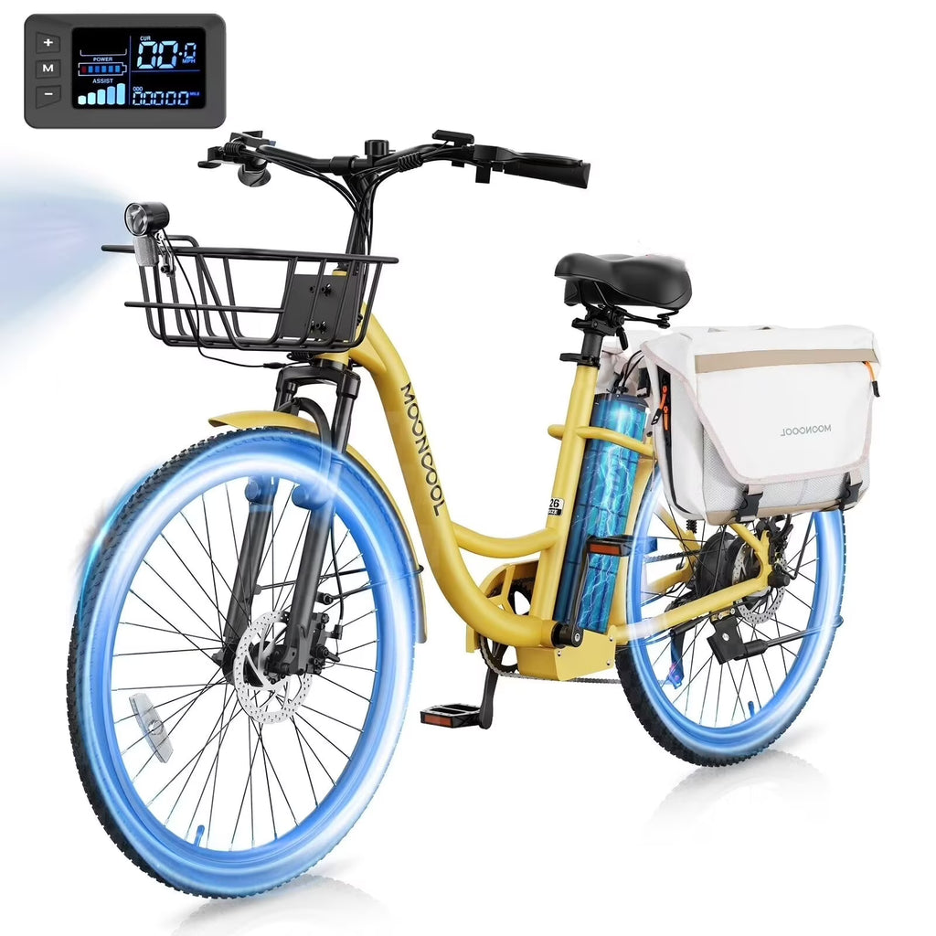 MOONCOOL Electric Bicycle for Adults 350W , 7-Speed Ebike with 36V 10.4Ah Removable Battery 40 Miles Range , 20 mph Electric Commuter Bike for Women Men, Certified to UL 2849 by SGS