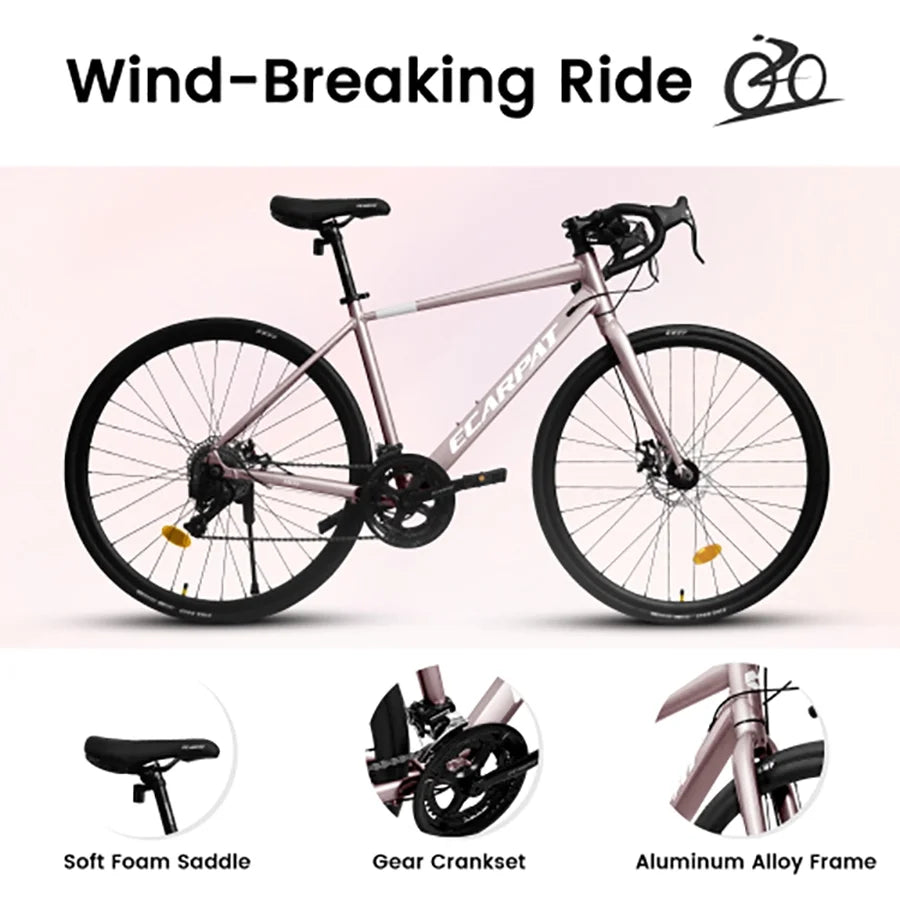 700C Road Bike, 16-Speed Outdoor Bike Disc Brakes, Light Weight Aluminum Frame, Racing Bike City Commuting Road Bicycle for Women