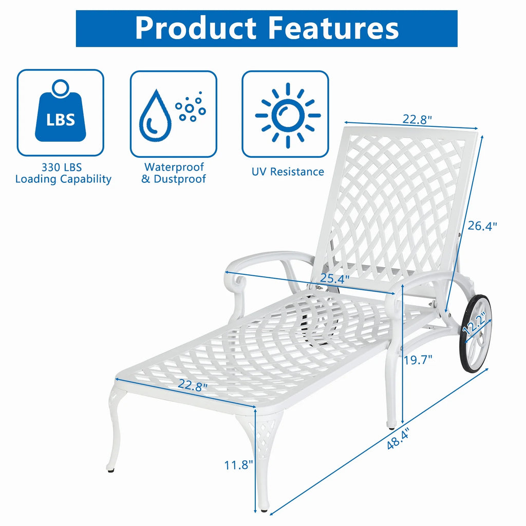 Zimtown Cast Aluminum Lounge Chair Adjustable Patio Recliner, Patio Chaise Chair, Heavy Duty Lying Bed for Garden, Poolside, Yard, Lawn, Black