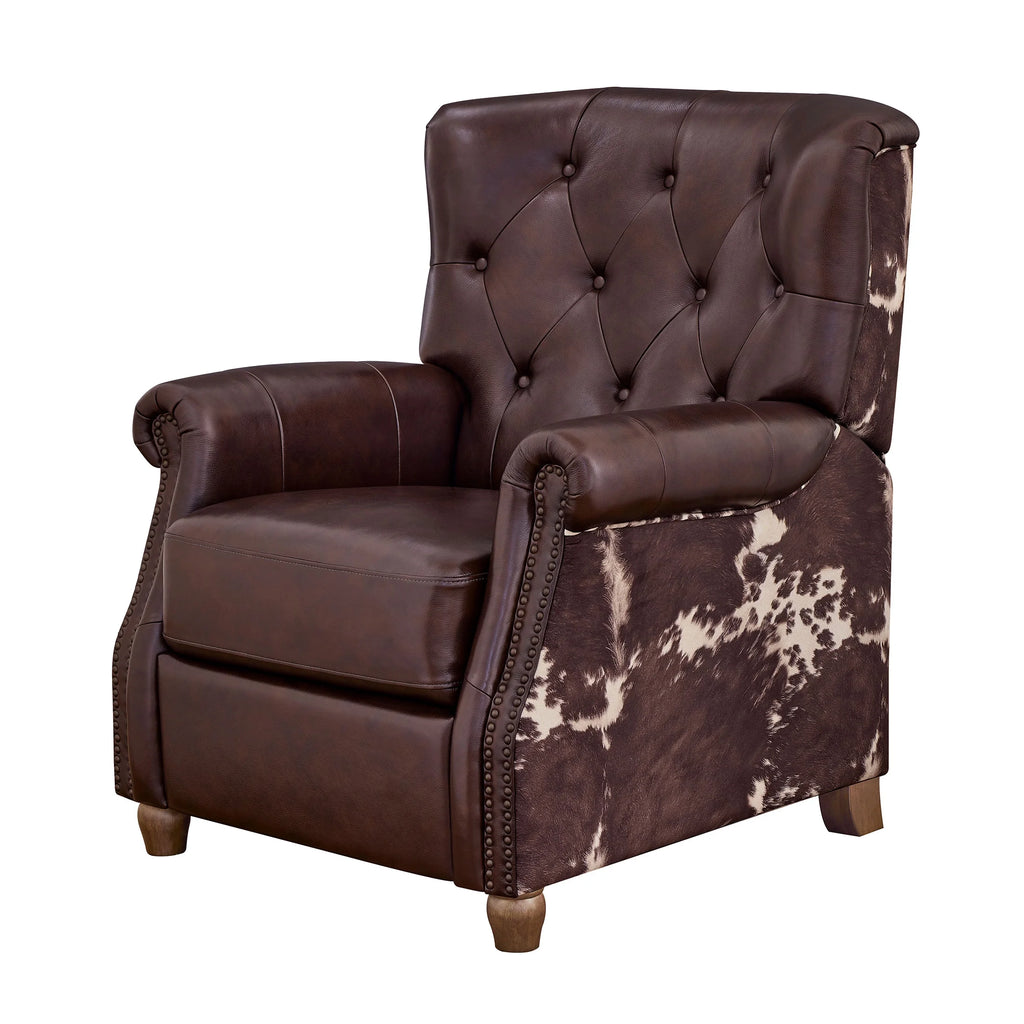 Pioneer Woman Harper Pushback Leather Recliner, Whiskey & Faux Cowhide Upholstery