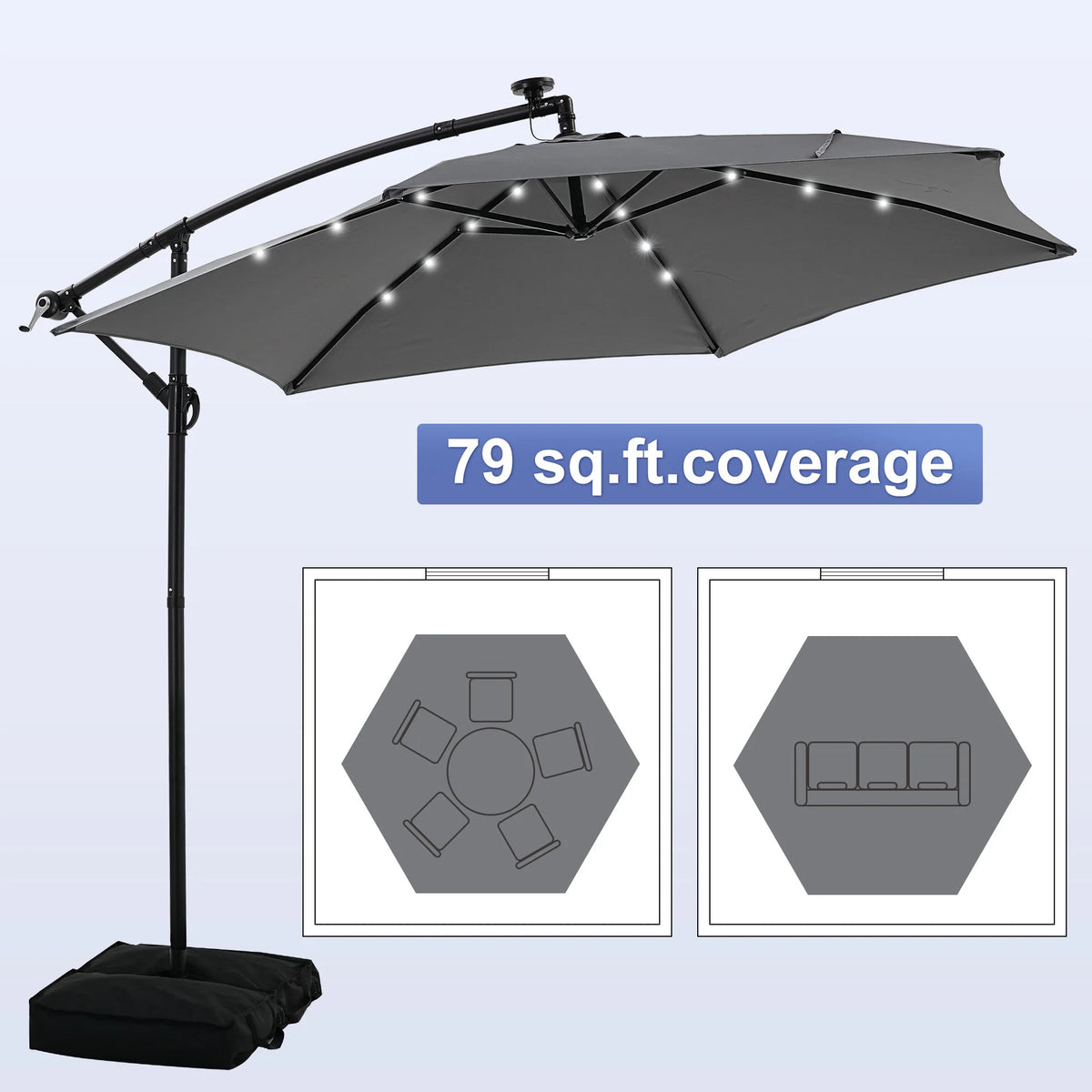 Autlaycil 10 ft Cantilever Offset Outdoor Patio Umbrella with Base Stand Rotate and Tilt, Blue