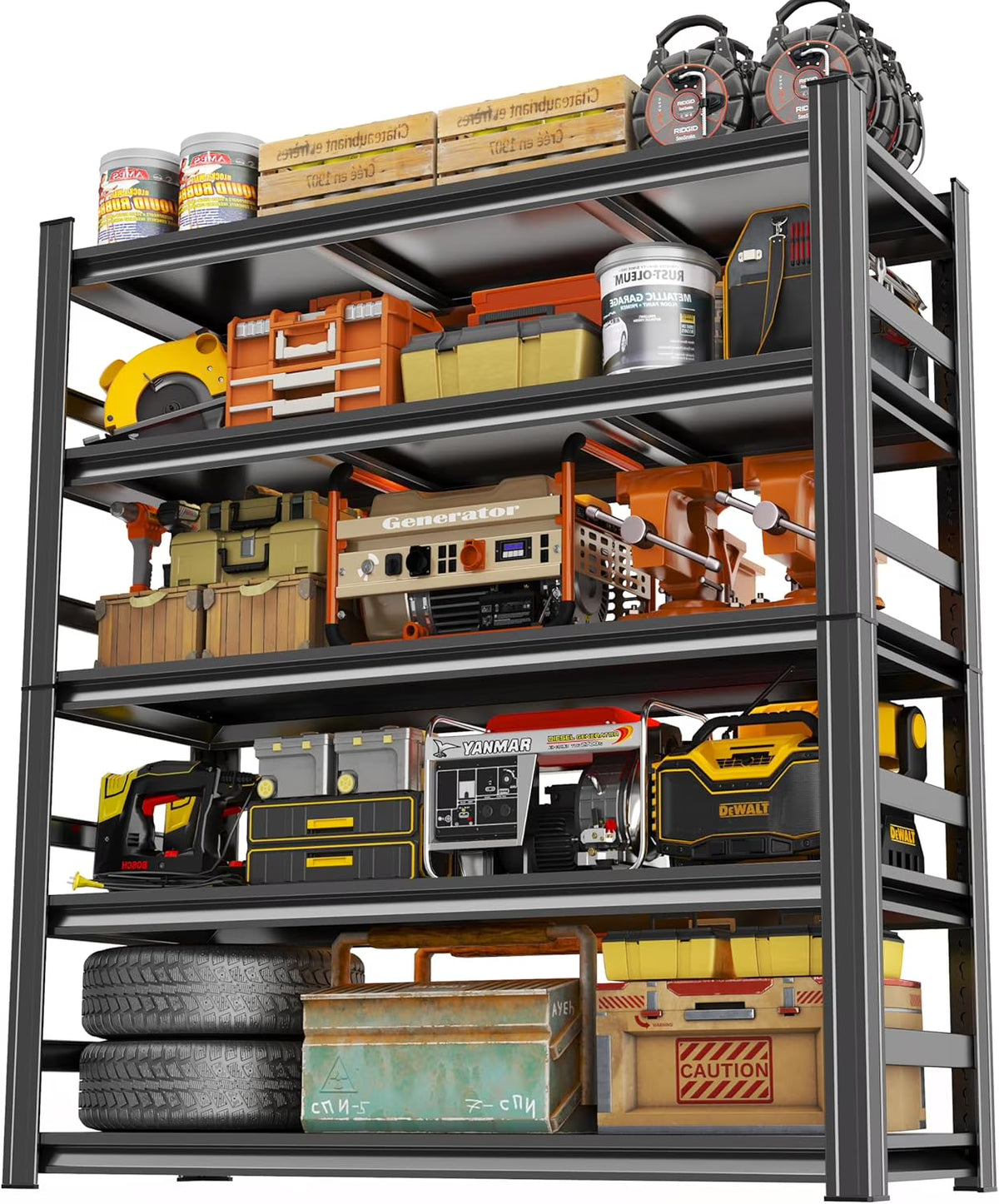 Garage Shelving 3500LBS Storage Shelves 5-Tier Adjustable Metal Shelving Units Garage Storage Shelves Heavy Duty for Industrial, Warehouse, Basement, Commercial, Black