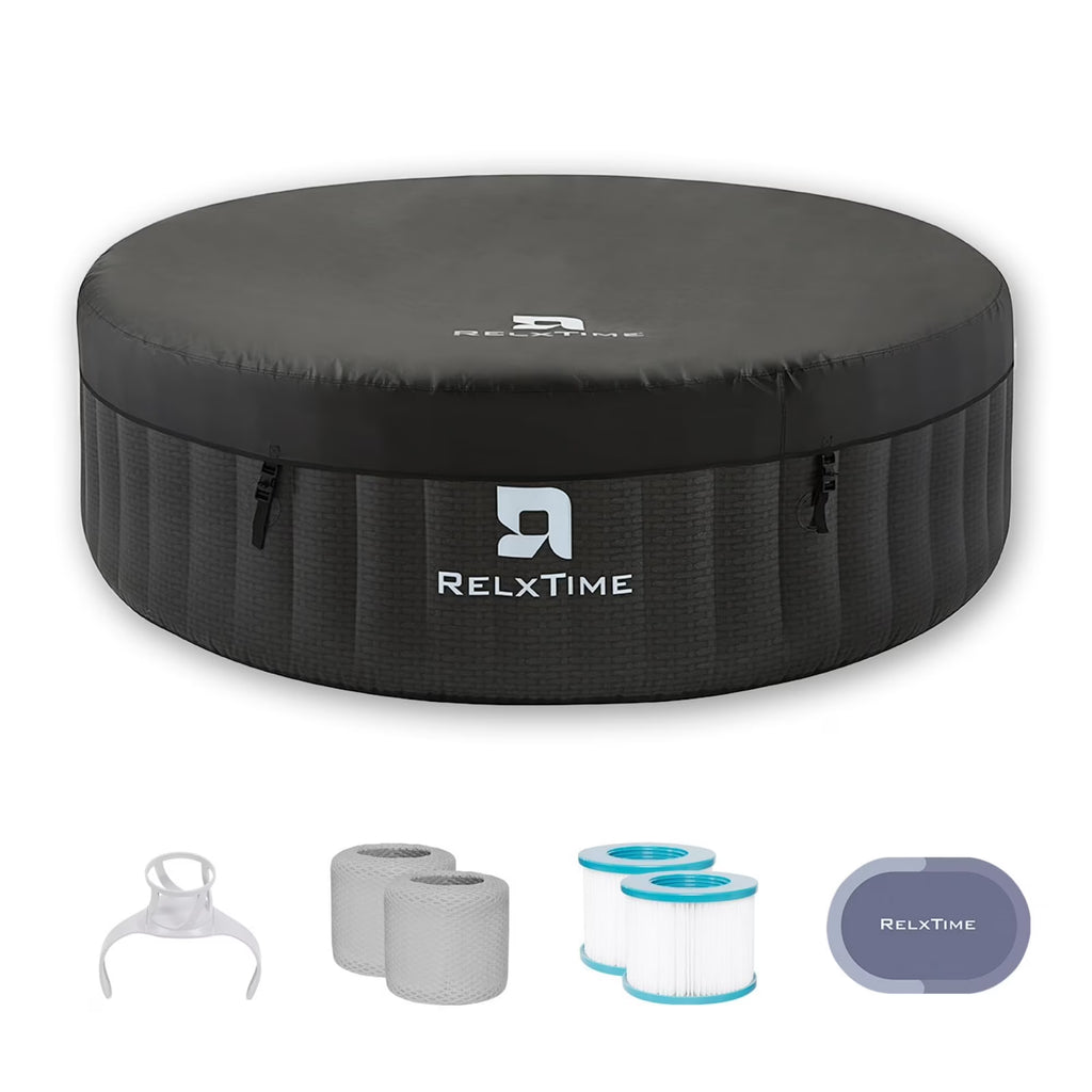 RELXTIME 4-6 Person Inflatable Hot Tub Pool Round Portable Outdoor Spa with 130 Massage Jets, Blue
