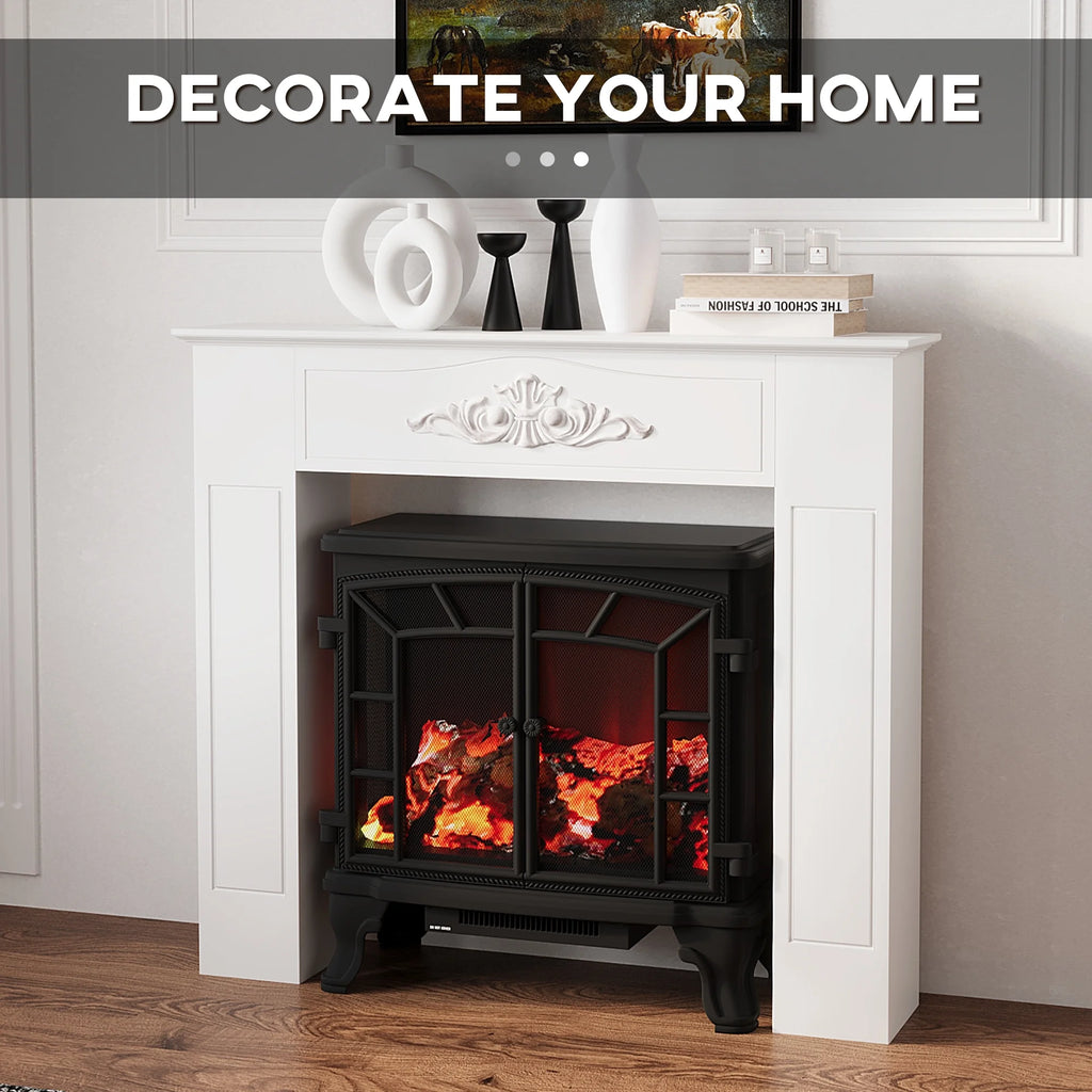 HOMCOM 44.75 Inch Fir Wood Fireplace Mantel Stove Surround, Freestanding Electric Fireplace Mantel, White