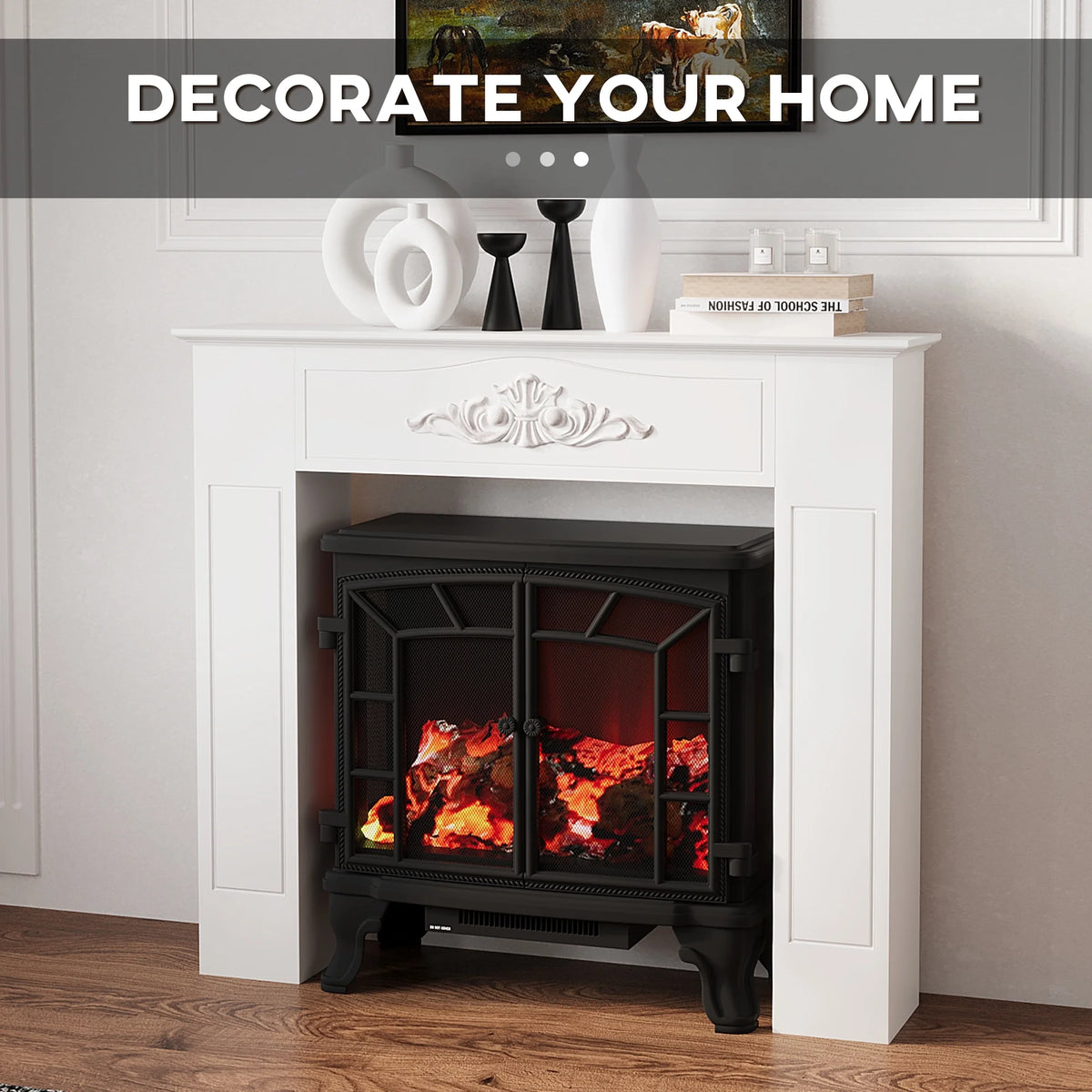 HOMCOM 44.75 Inch Fir Wood Fireplace Mantel Stove Surround, Freestanding Electric Fireplace Mantel, White