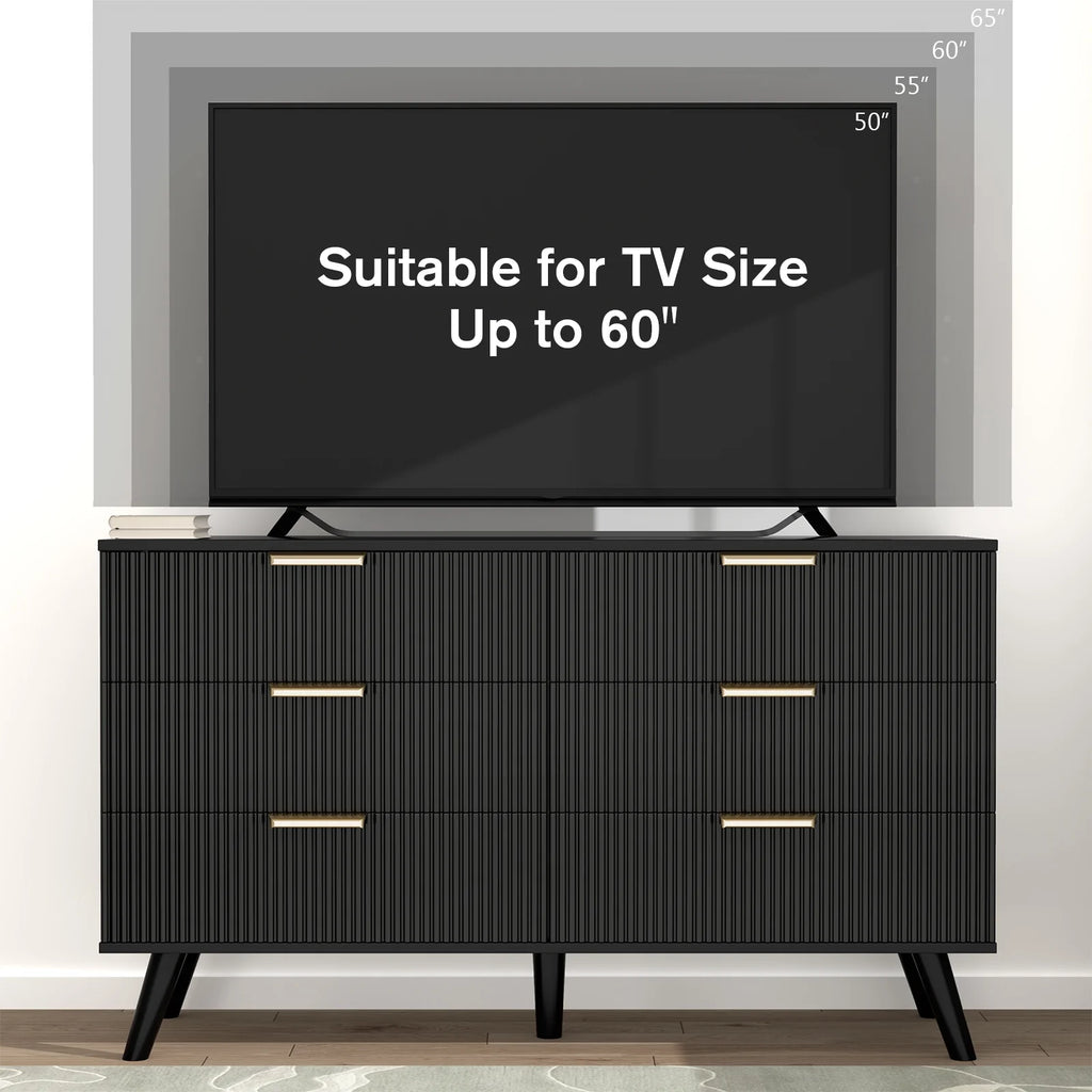 Planntonneo Boho Fluted 6 Drawer Dresser, Wooden Chests for Bedroom