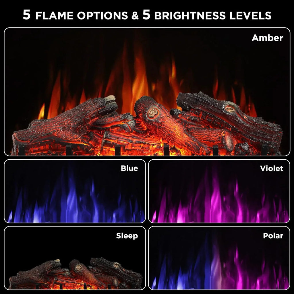 TURBRO Eternal Flame 26 in. WiFi Infrared Quartz Electric Fireplace Log Heater with Sound Crackling, Realistic Pinewood Logs, Adjustable Flame Colors, Remote Control, Thermostat, Timer, 1500W Bronze