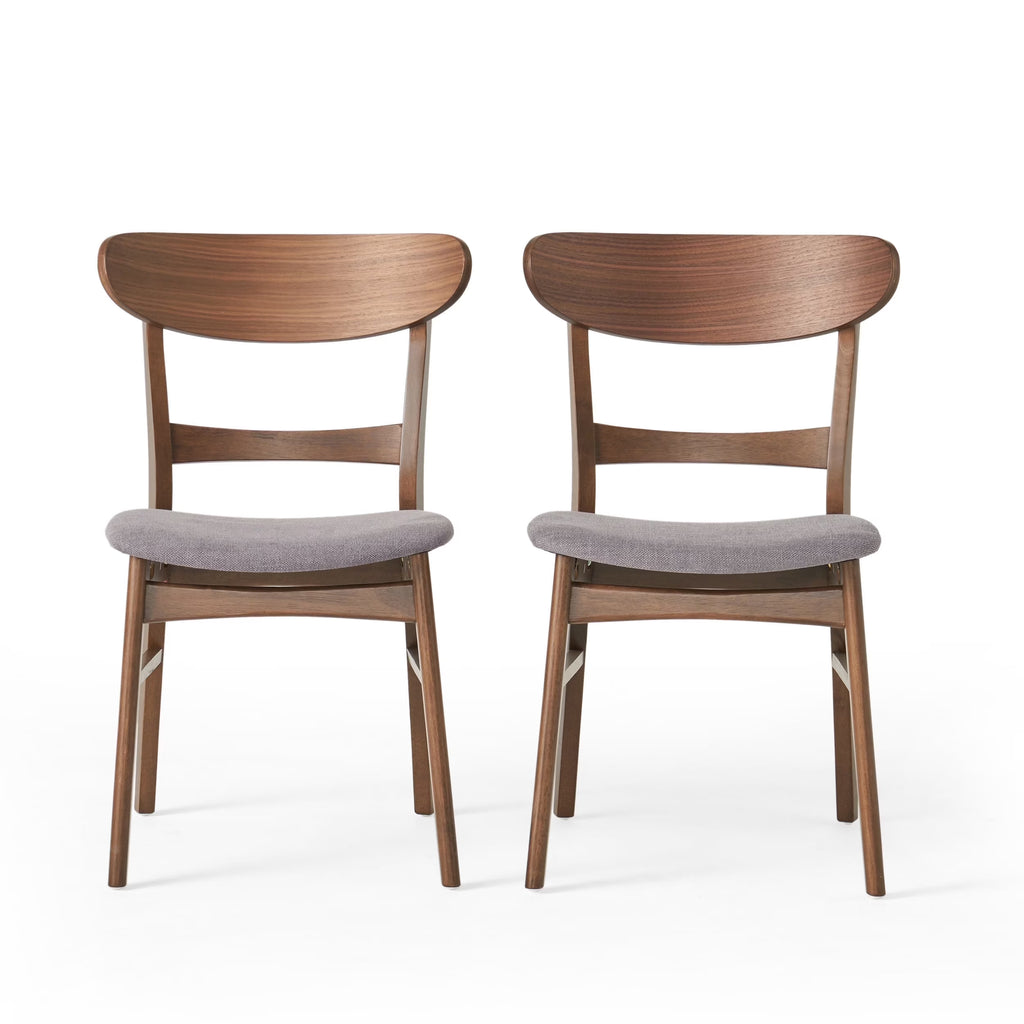 GDFSTUDIO Mid Century Modern Fabric Upholstered Rubberwood Dining Chairs, Set of 2, Dark Gray and Walnut