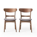 GDFSTUDIO Mid Century Modern Fabric Upholstered Rubberwood Dining Chairs, Set of 2, Dark Gray and Walnut