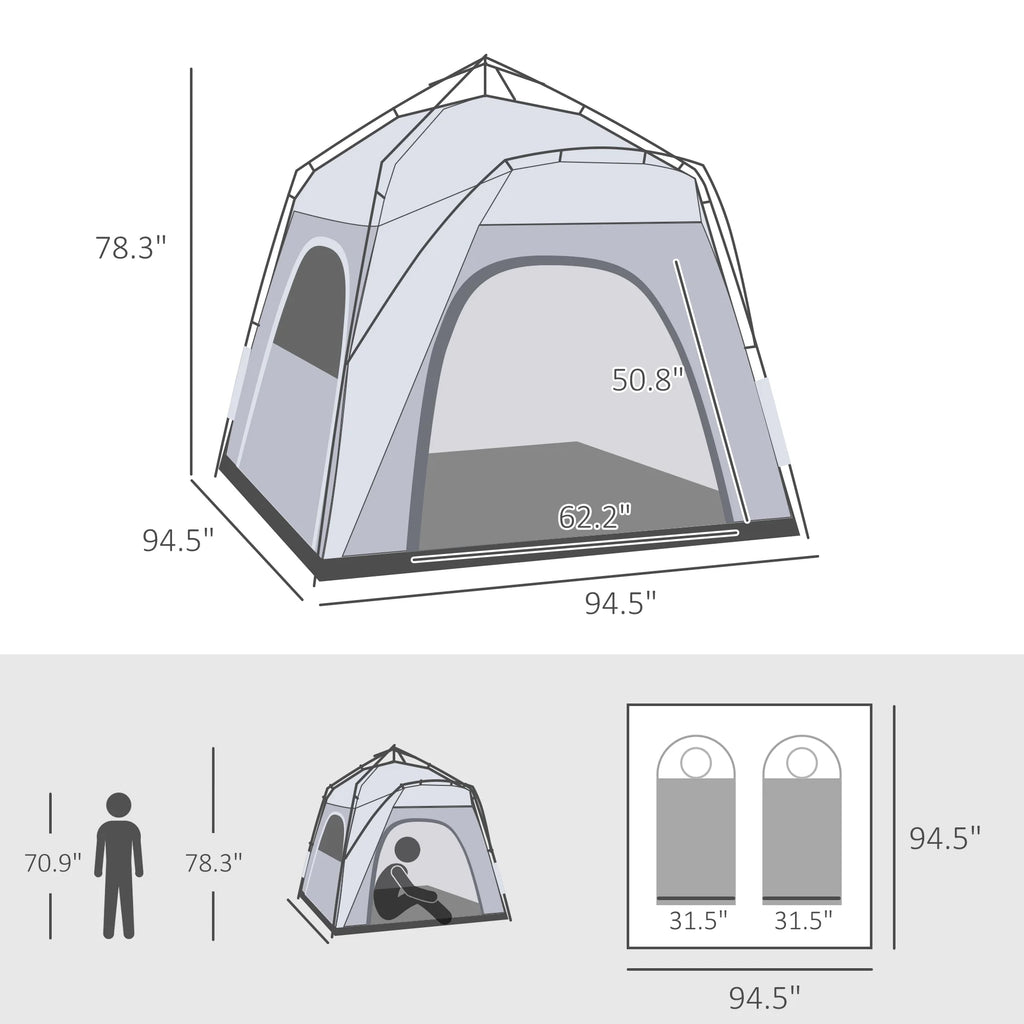 Outsunny Camping Tents 4 Person Pop Up Tent w/ Windows, Doors, Blue