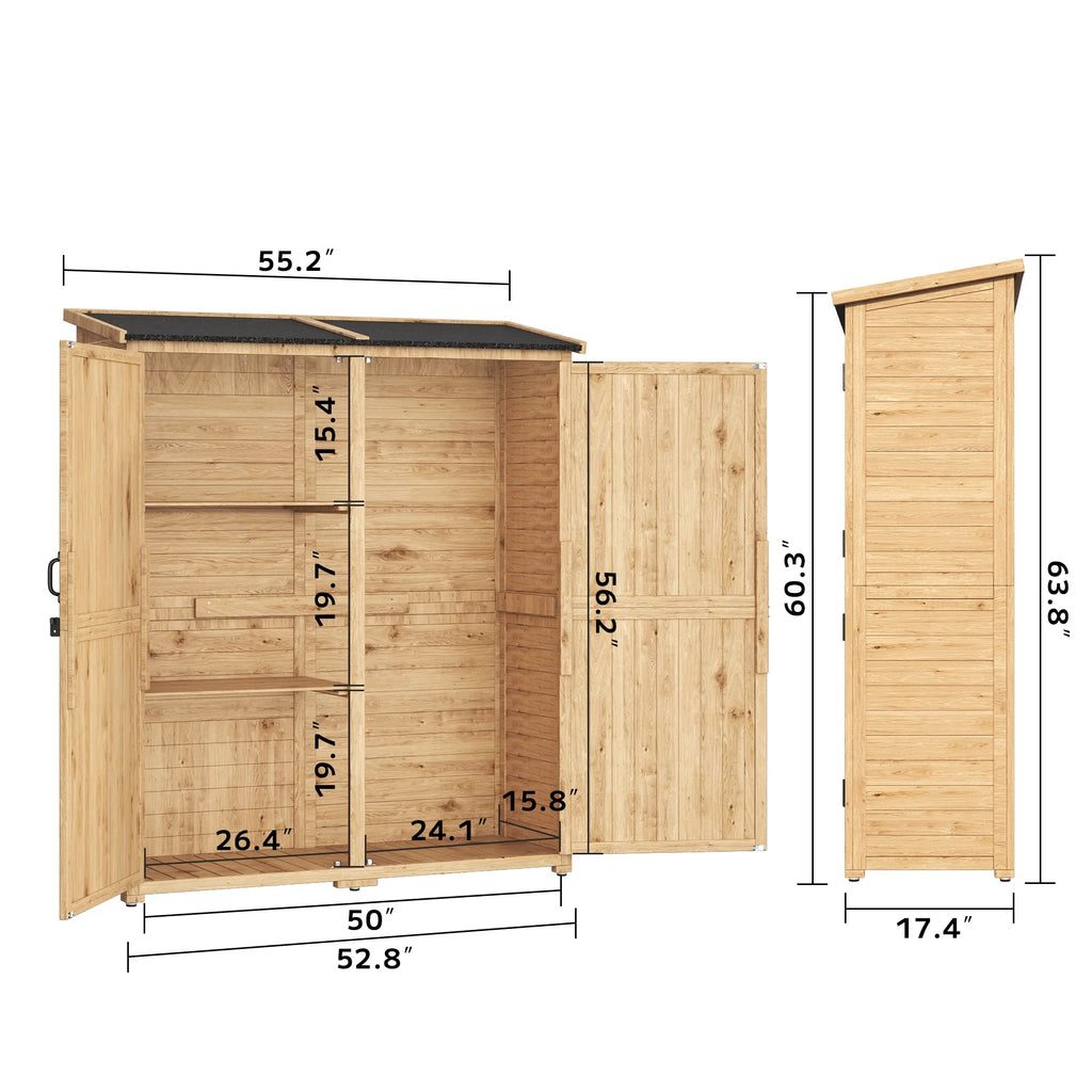 Asofer Outdoor Storage Shed, Storage Cabinet Clearance, Wooden Tool Shed, Deck Cabinet for Outside Patio Lawn