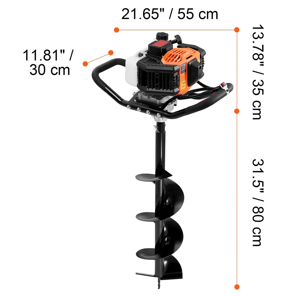 KFFKFF Gas Earth Auger, 52CC 1450W, includes 8 Drill Bit & Extension Rod, Ideal for Garden, Farmland Fence Installation, Orange & Black