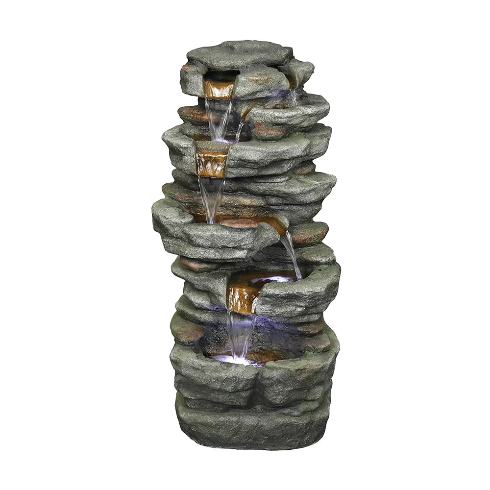 32.6-inch Rock Water Fountain with LED Lights Outdoor Waterfall for Garden and Patio Decor