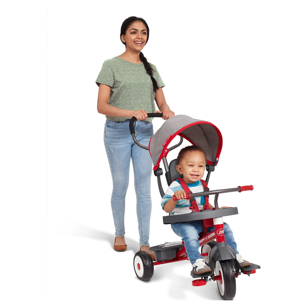 Radio Flyer, 4-in-1 Stroll 'N Trike with Activity Tray, Red & Gray, Convertible Tricycle