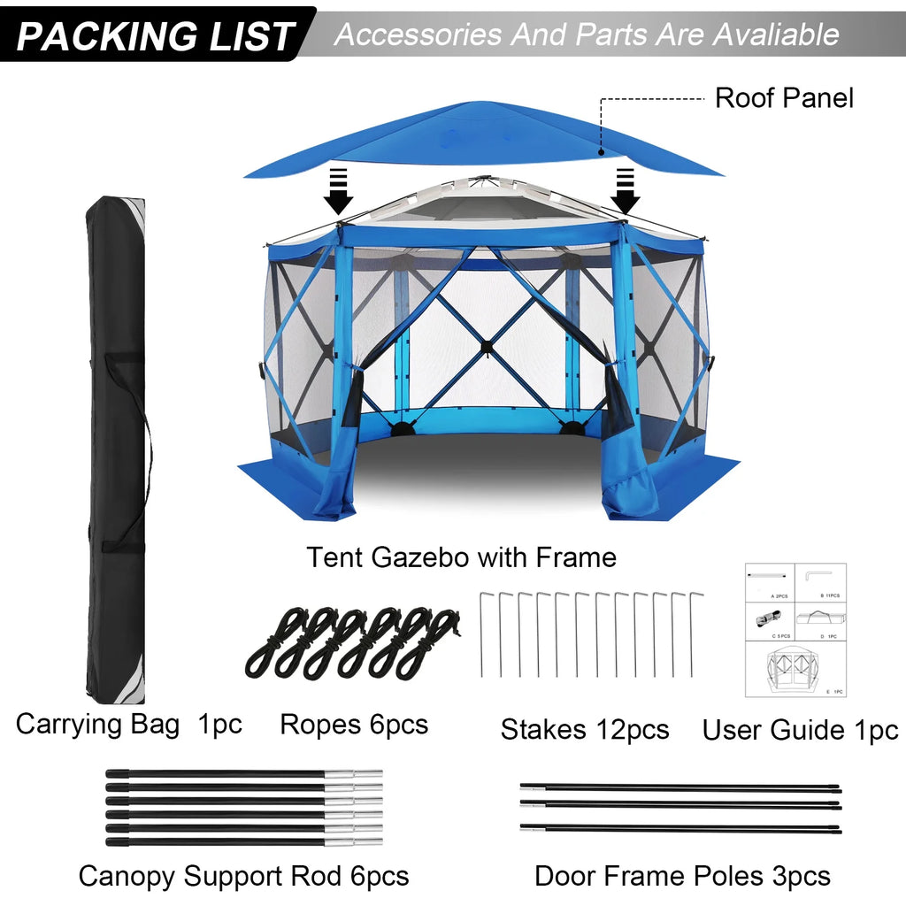 COBIZI 12x12 Pop Up Canopy Gazebo, Outdoor Canopy Tent Screen House with 5 sidewalls and Netting for Camping, Waterproof, UV Resistant, Ez Set-up Party Tent with Carrying Bag and Ground Stakes,Brown