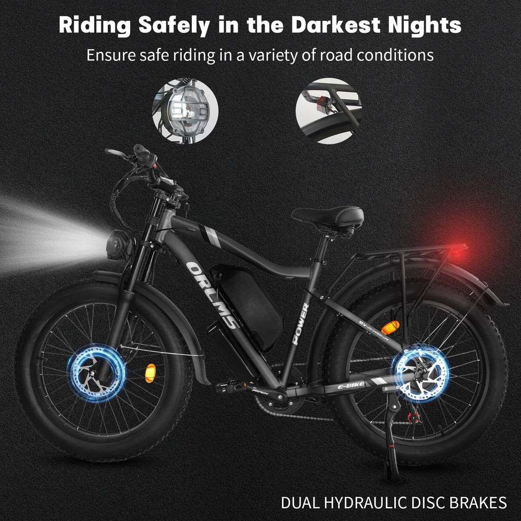 3000W Peak Dual Motor E-Bike, 52V 25AH Battery Elec-tric Bike for Adults, 35MPH Mountain AWD 7-Speed Snow E-Bike with 24" x 4.0 Fat Tire for Mountain Snow Hunting Commuting